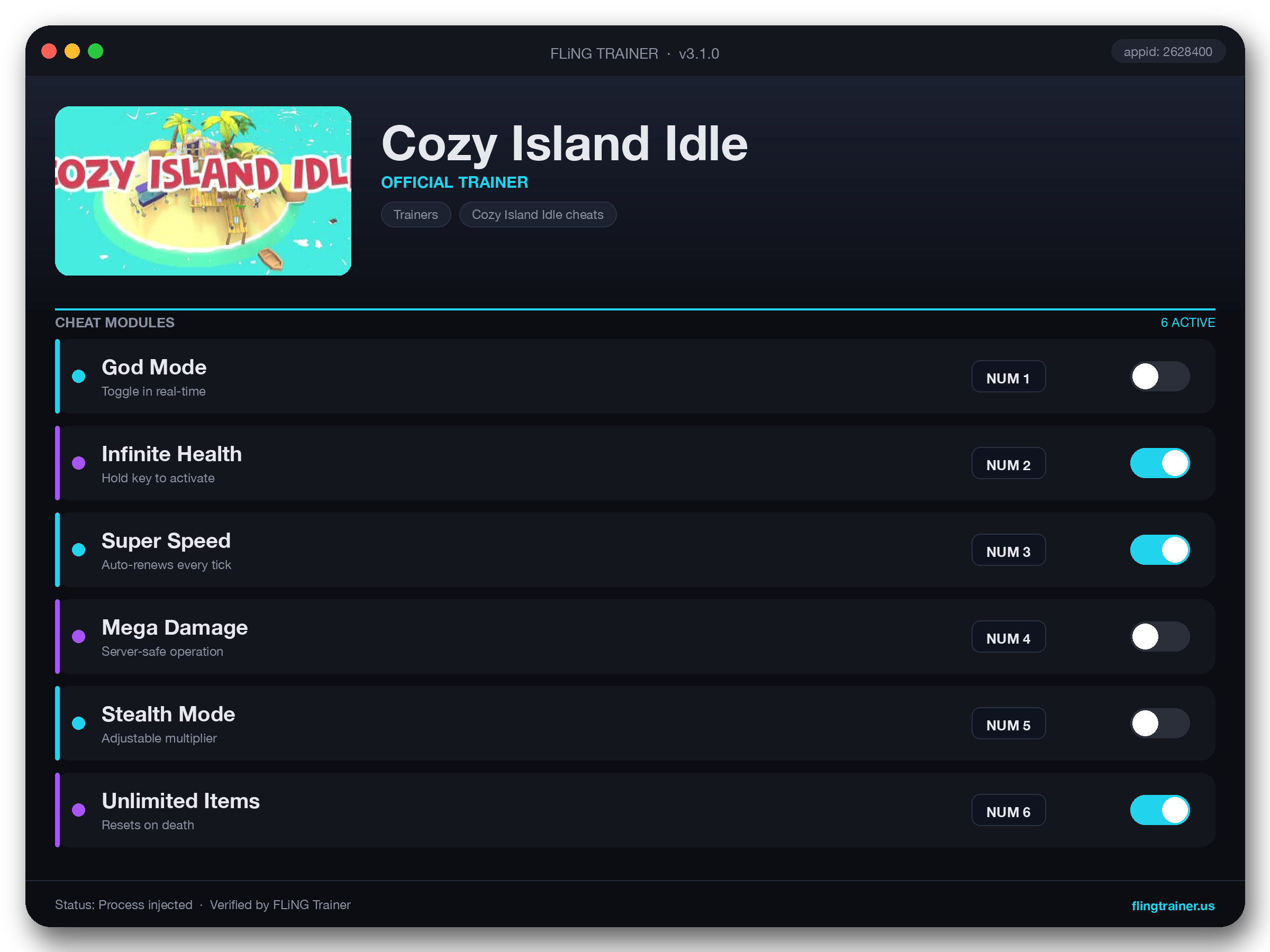 Cozy Island Idle Trainer interface