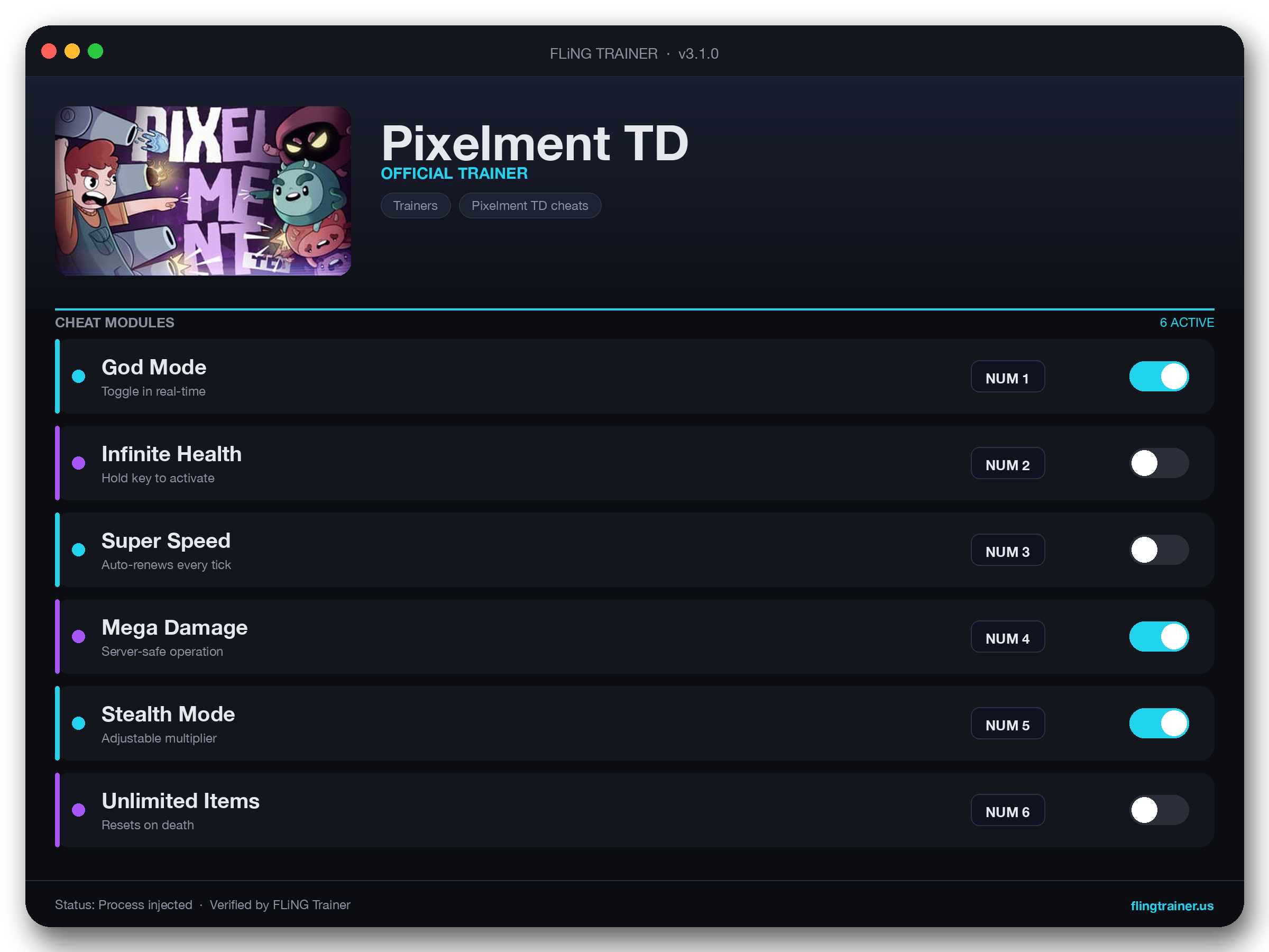 Pixelment TD Trainer interface
