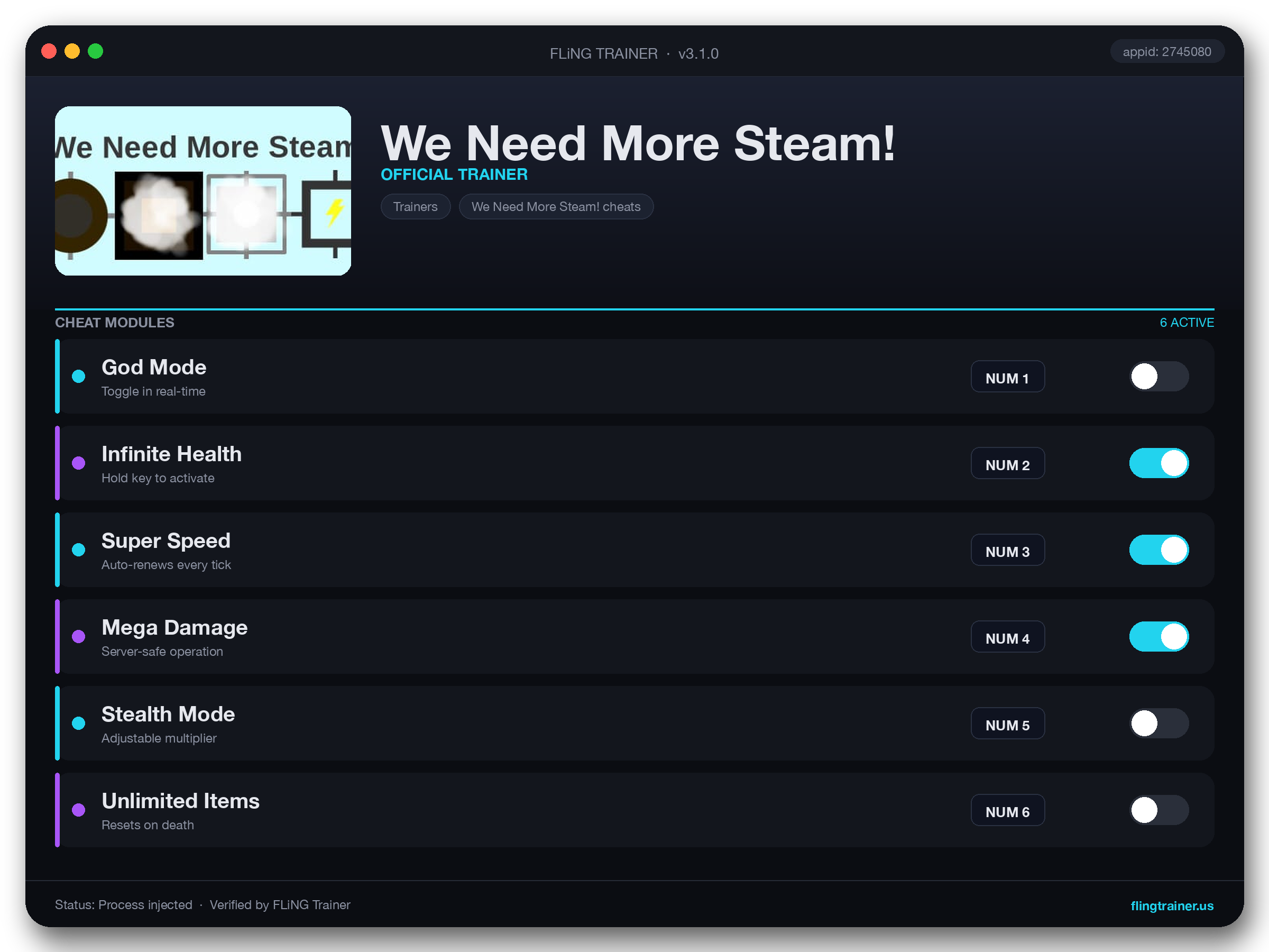 We Need More Steam! Trainer interface