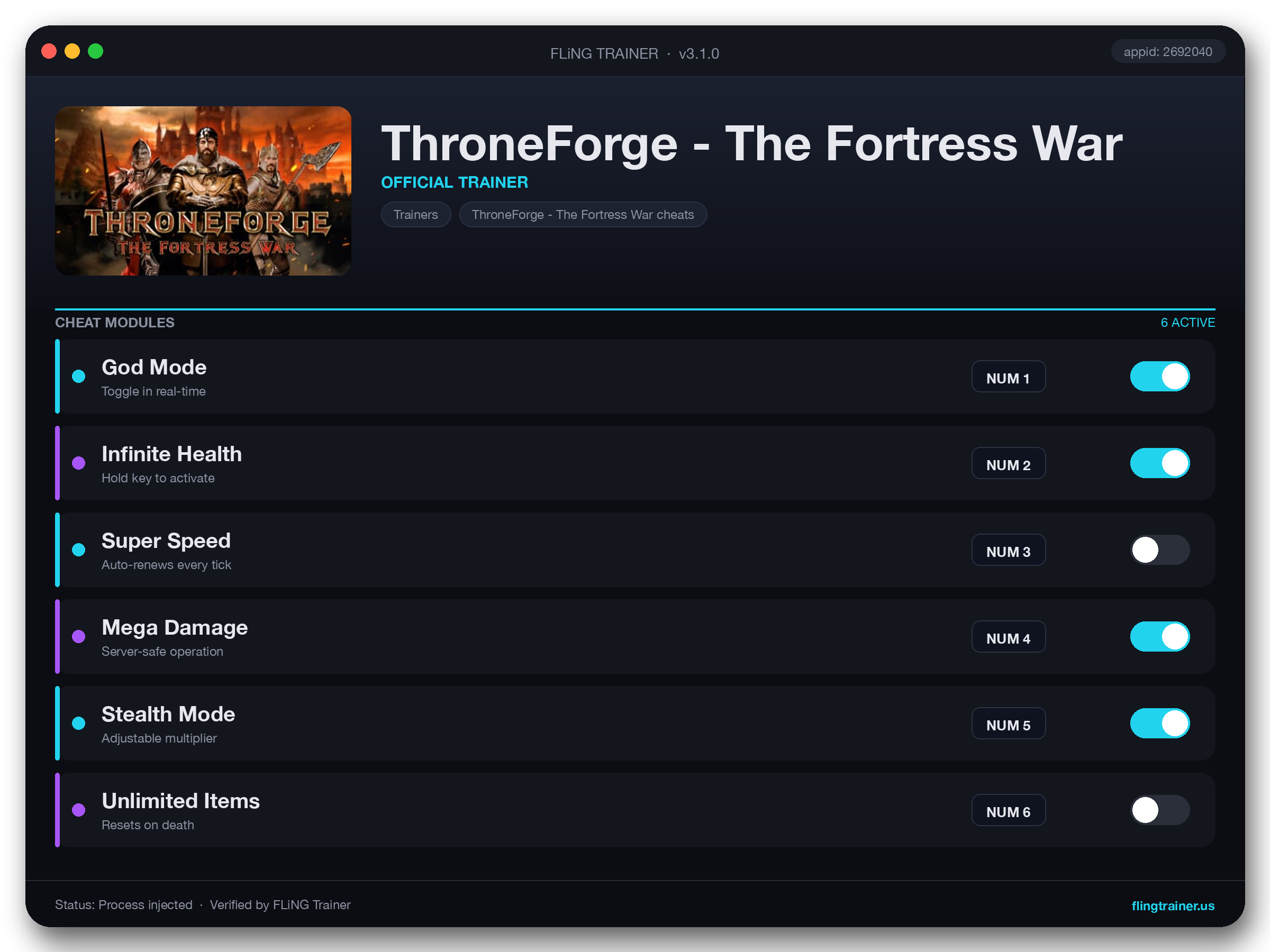 ThroneForge - The Fortress War Trainer interface