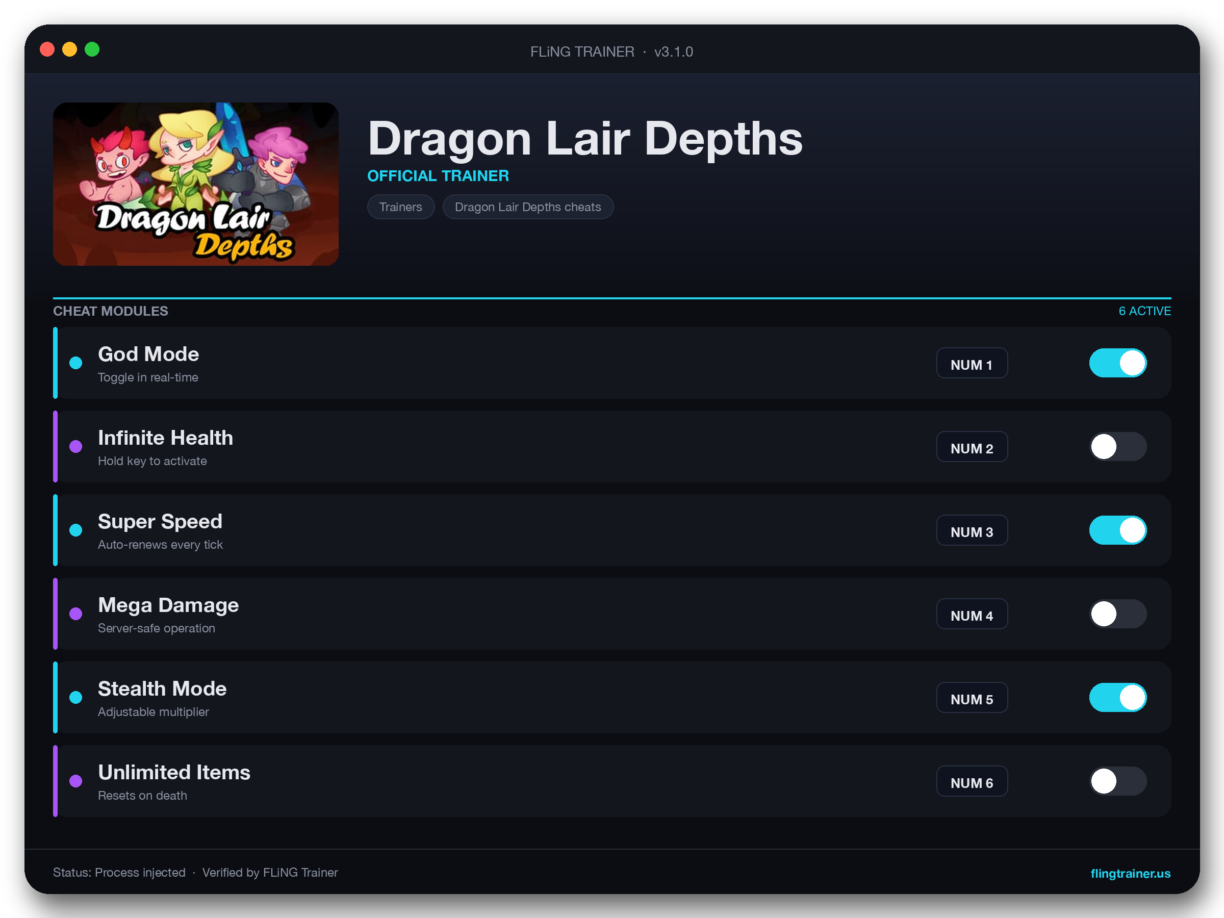 Dragon Lair Depths Trainer interface