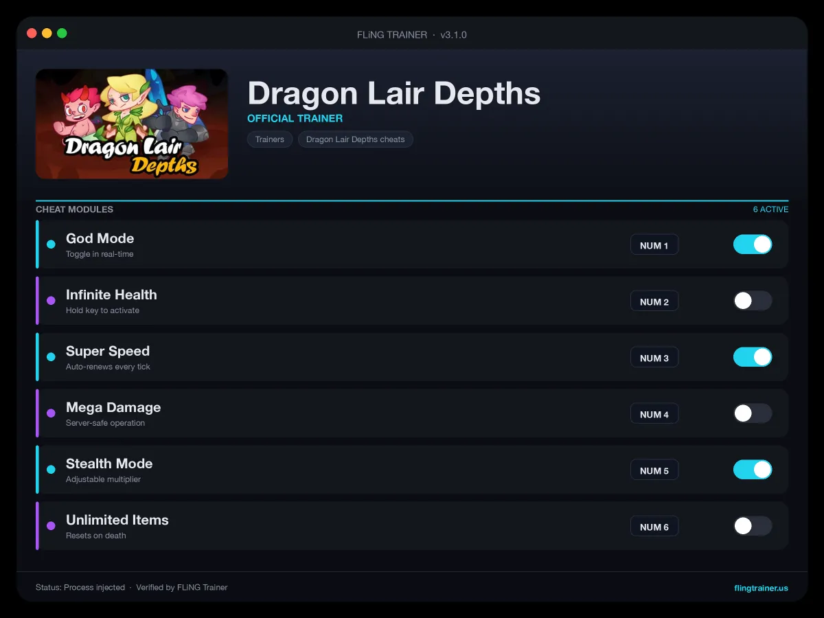 Dragon Lair Depths Trainer interface