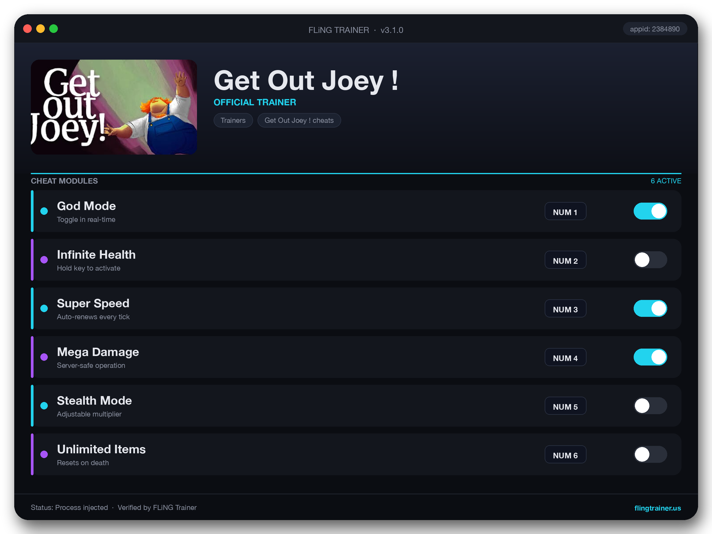 Get Out Joey ! Trainer interface
