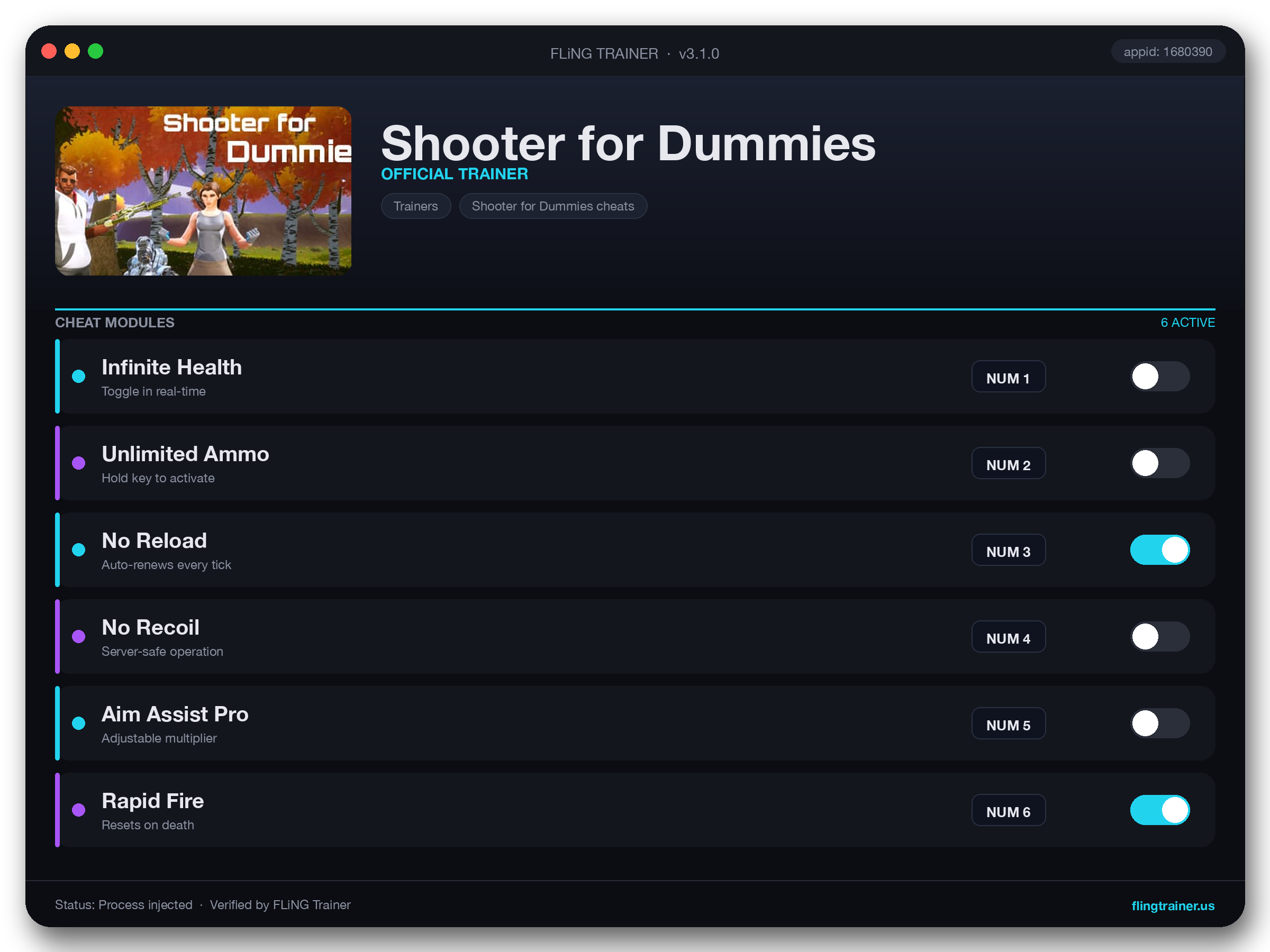 Shooter for Dummies Trainer interface