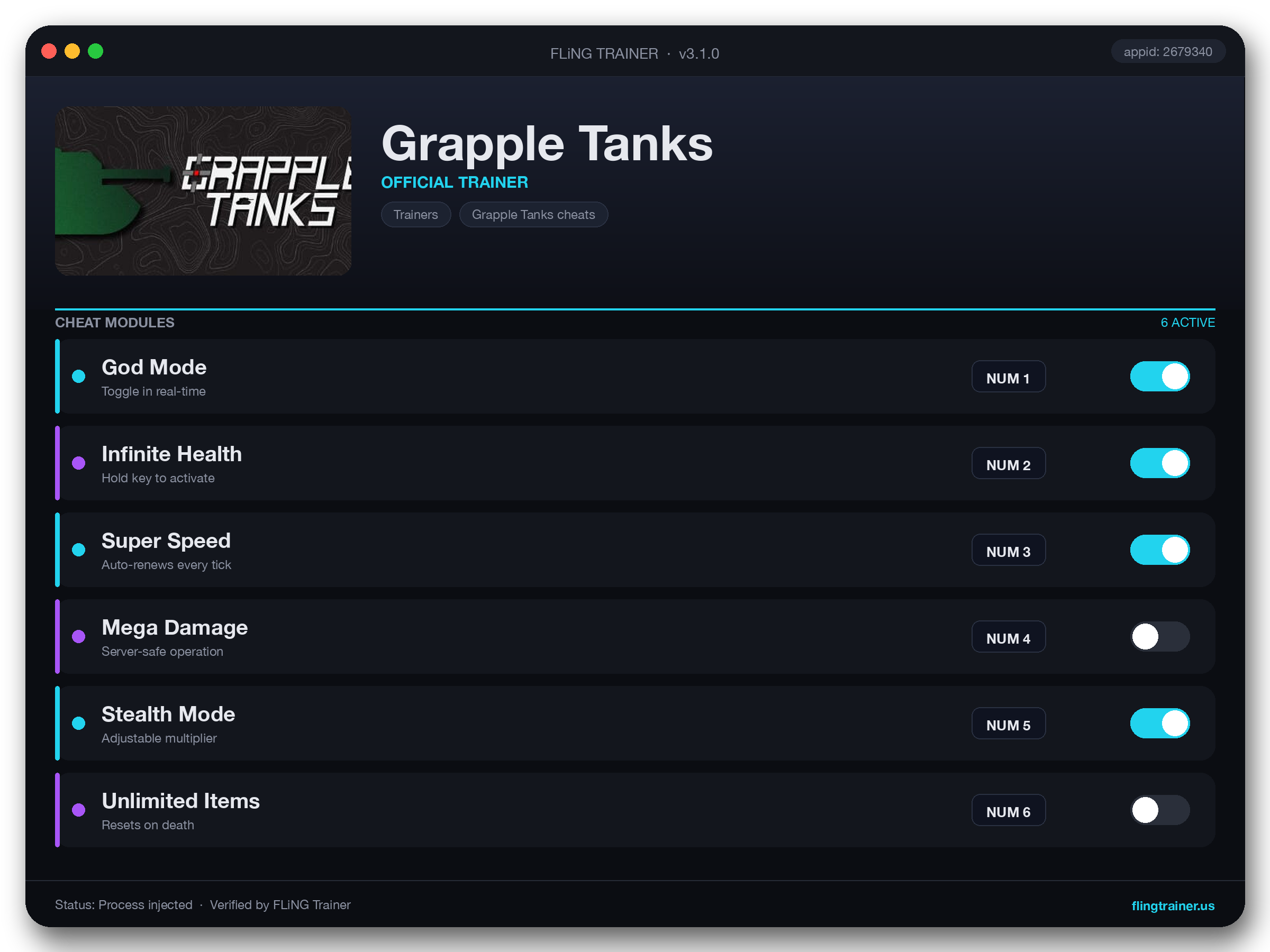 Grapple Tanks Trainer interface