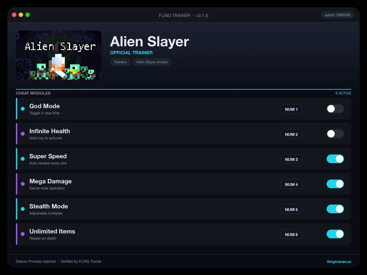 Alien Slayer Trainer interface
