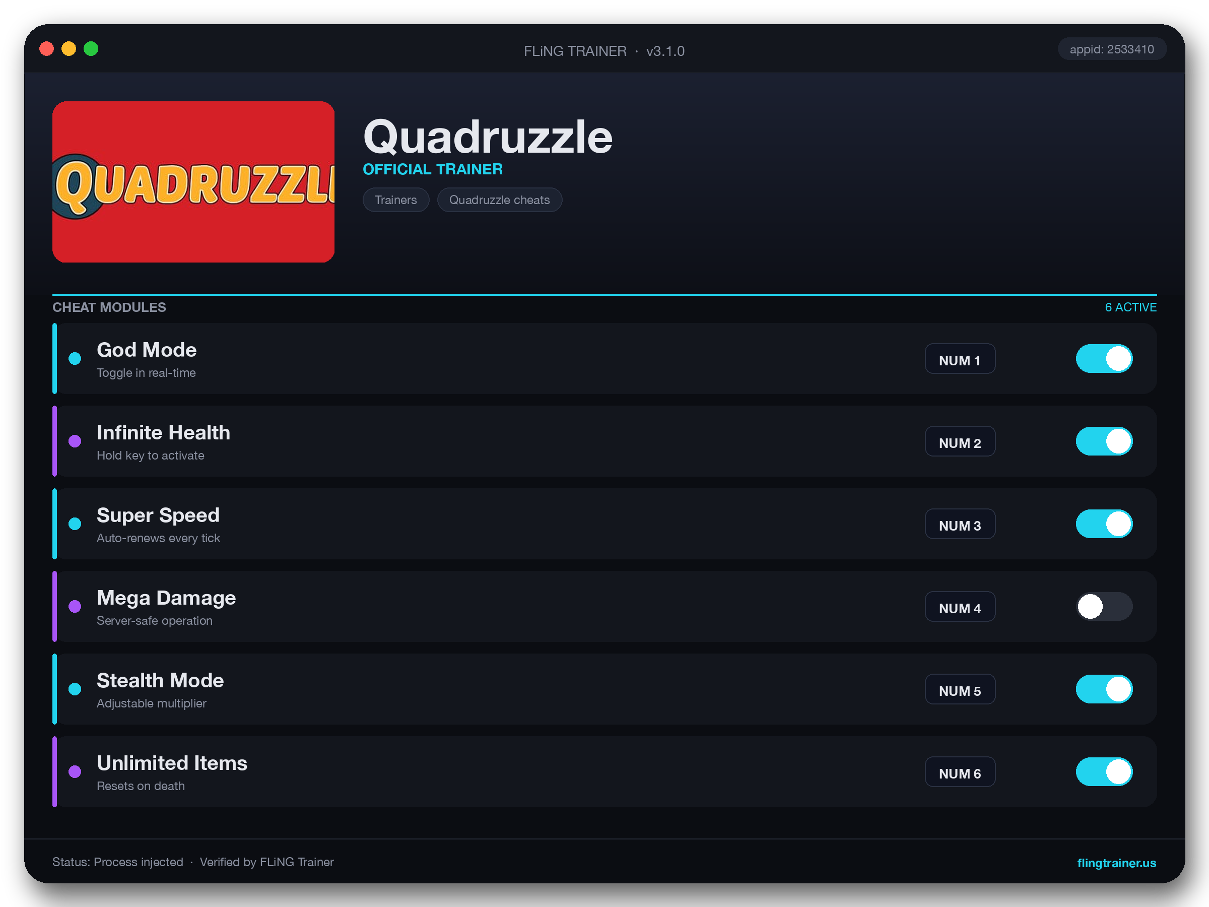 Quadruzzle Trainer interface