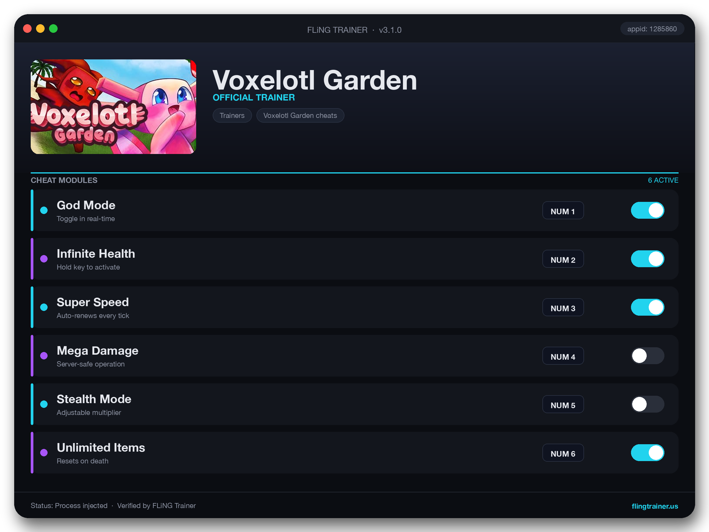 Voxelotl Garden Trainer interface