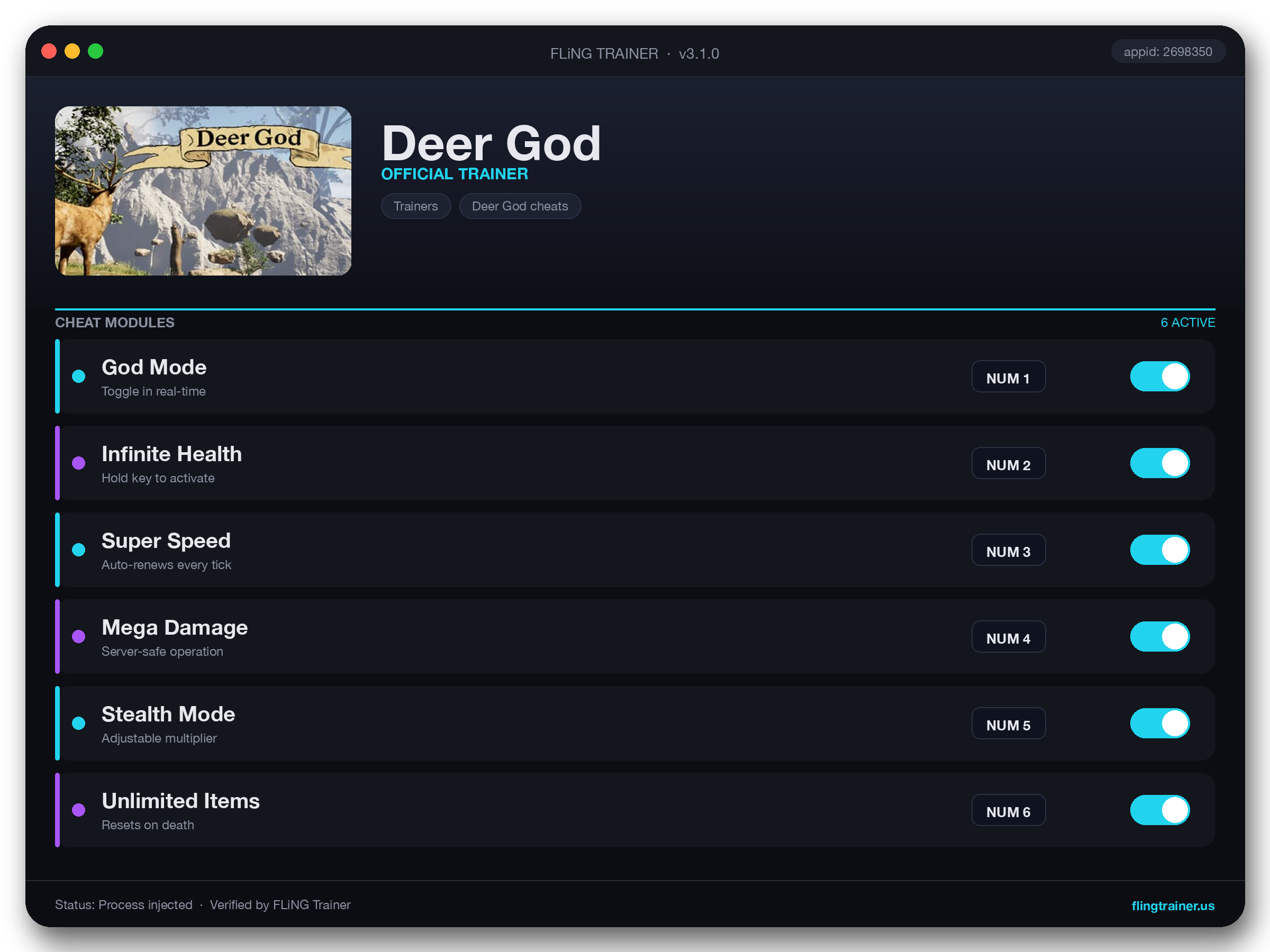 Deer God Trainer interface