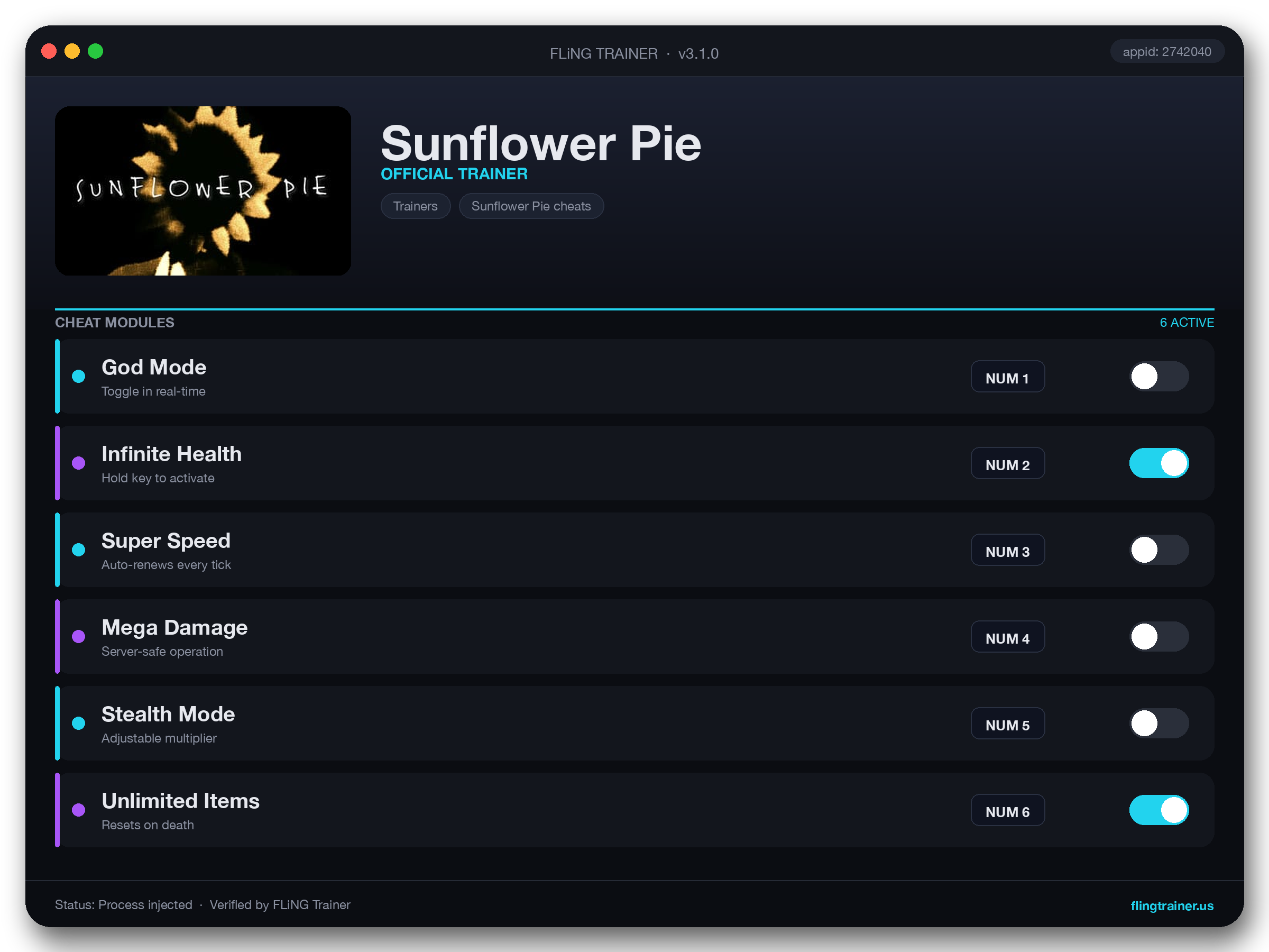 Sunflower Pie Trainer interface