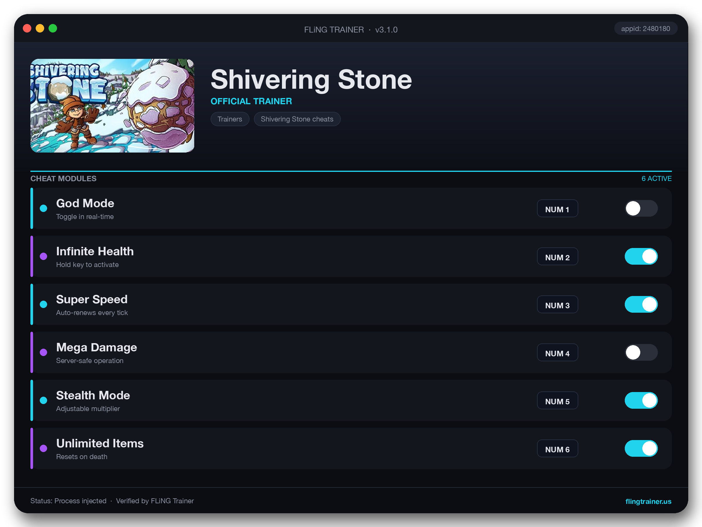 Shivering Stone Trainer interface
