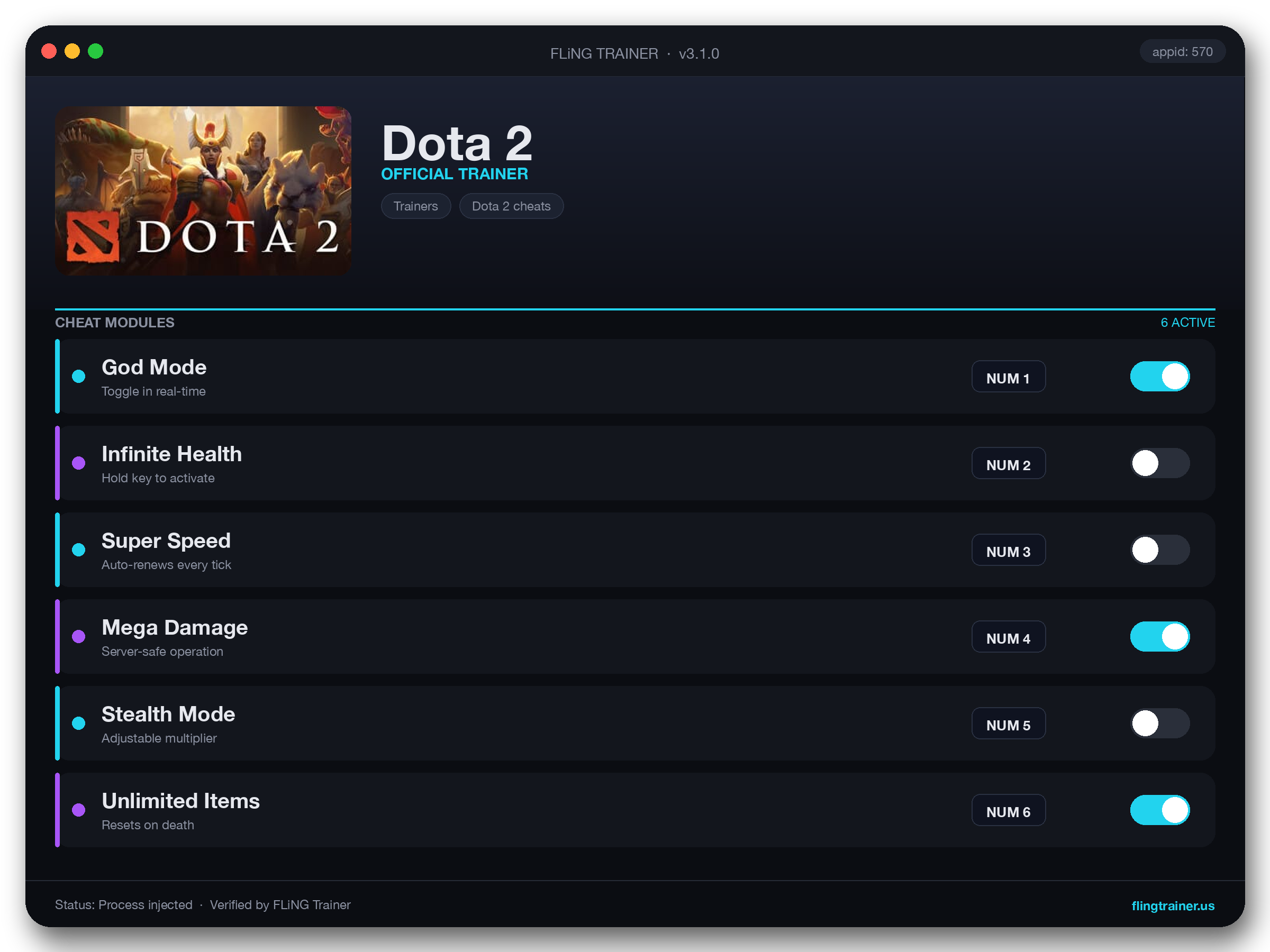 Dota 2 Trainer interface