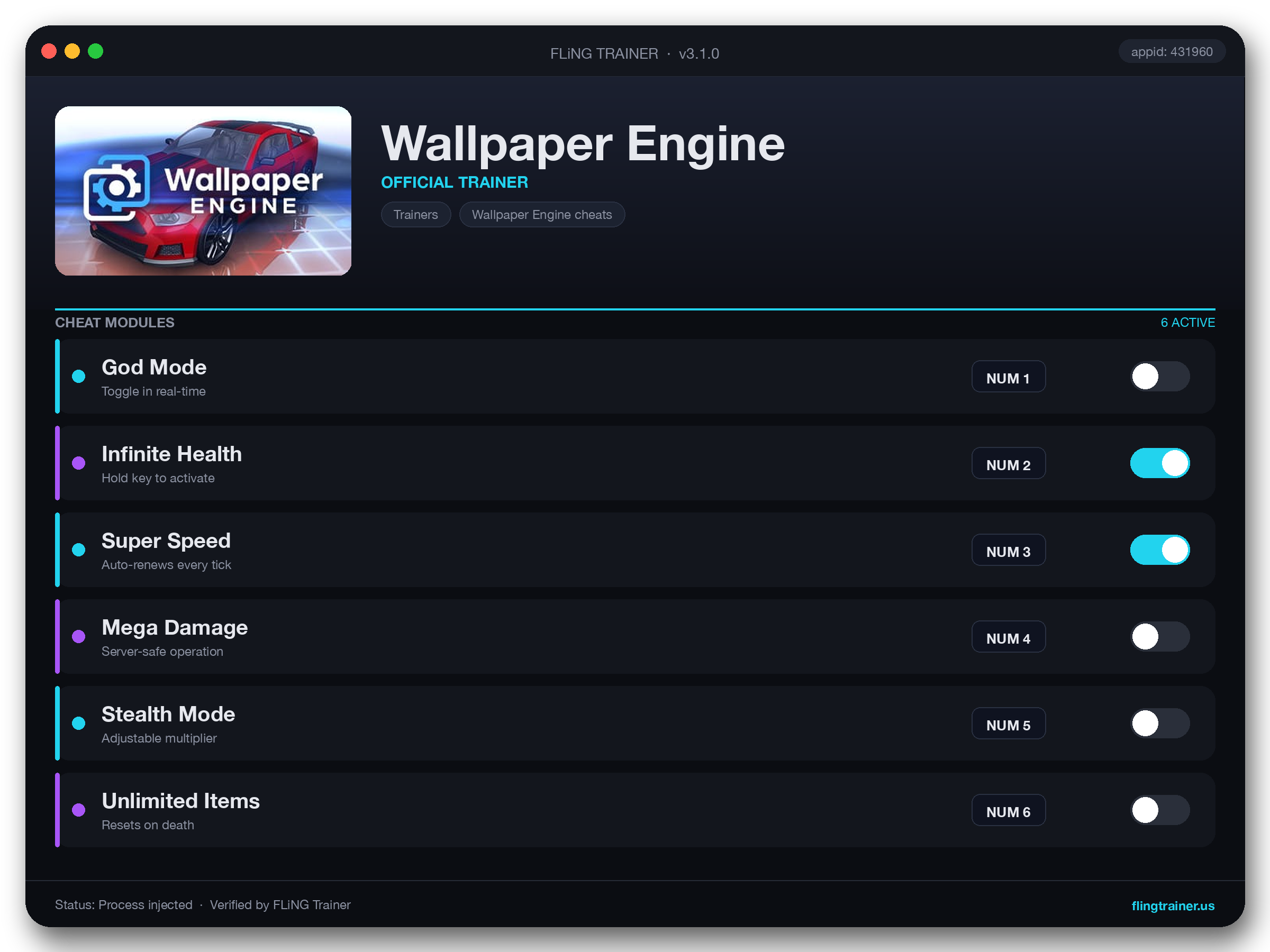Wallpaper Engine Trainer interface
