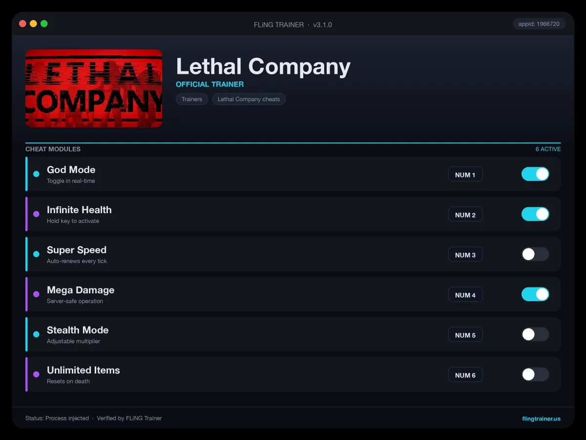 Lethal Company Trainer interface