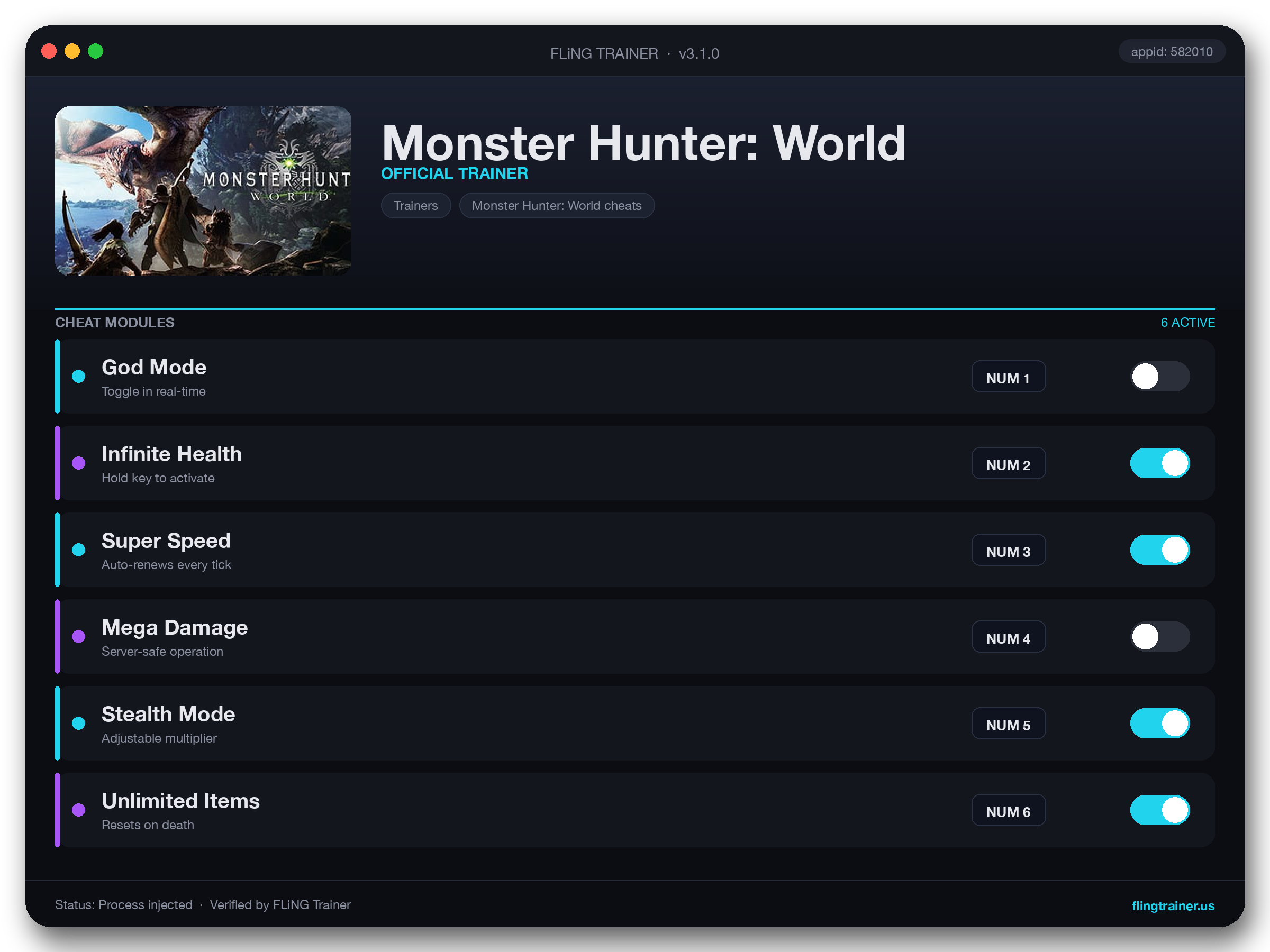 Monster Hunter: World Trainer interface