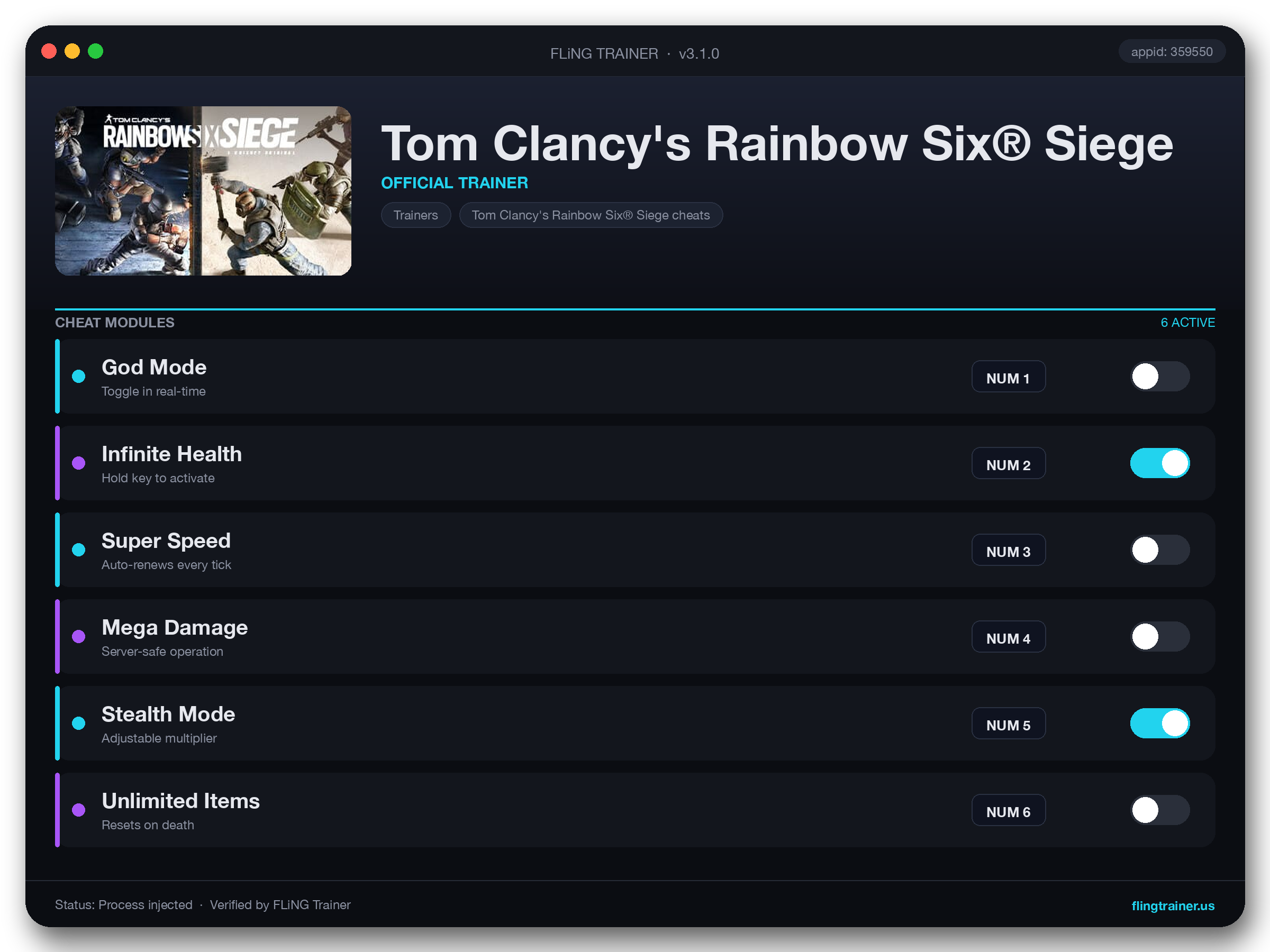 Tom Clancy's Rainbow Six® Siege Trainer interface