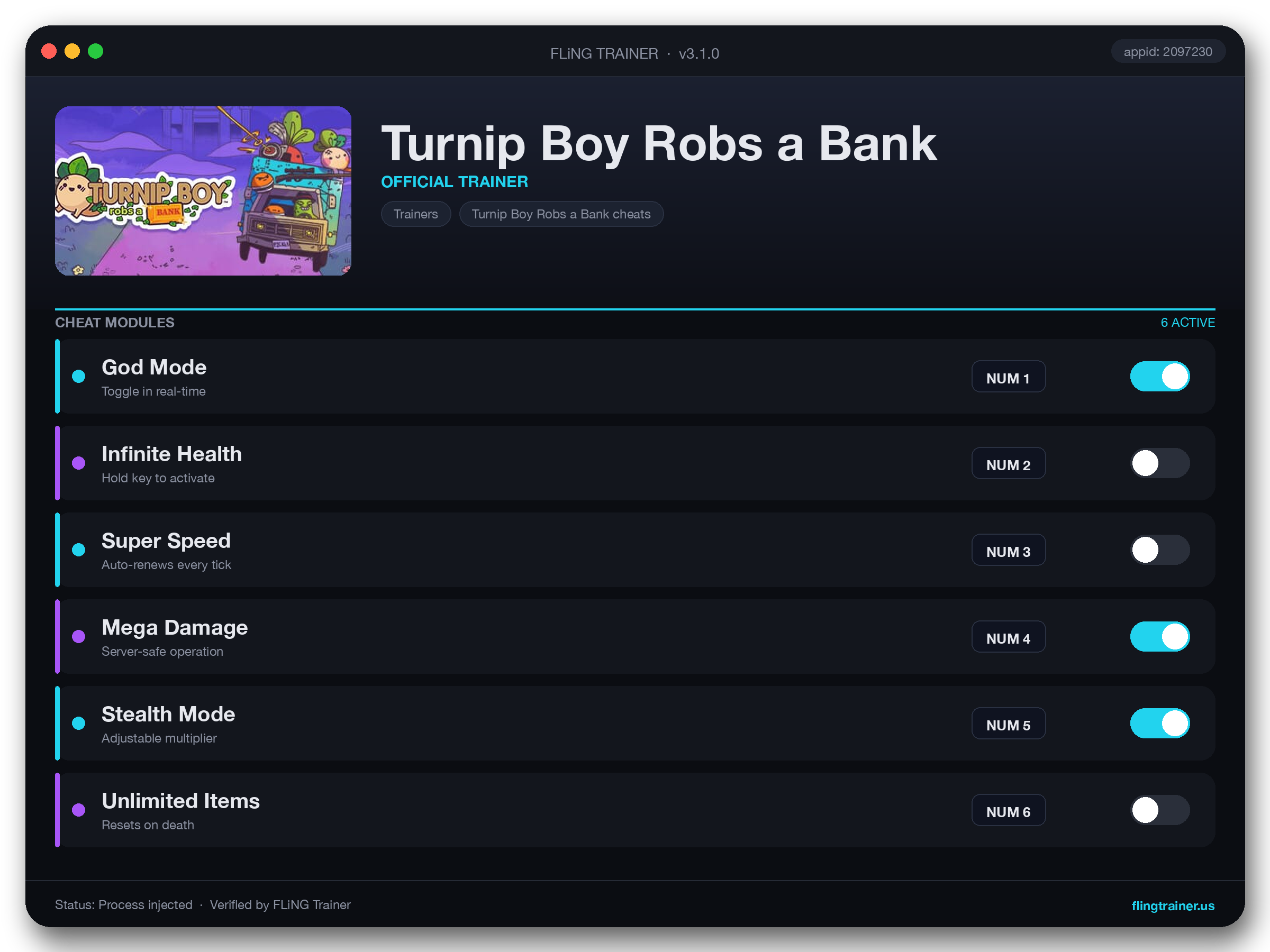 Turnip Boy Robs a Bank Trainer interface