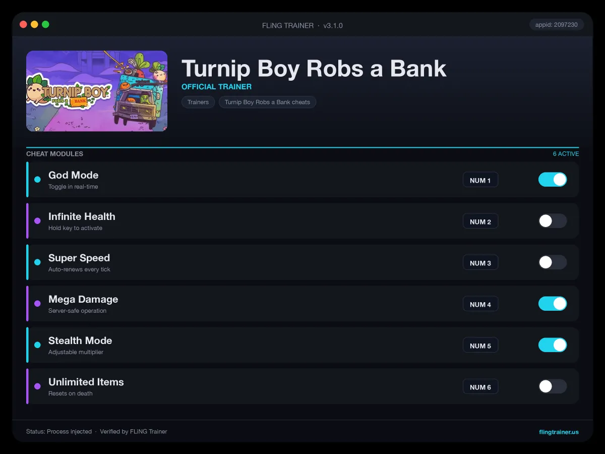 Turnip Boy Robs a Bank Trainer interface