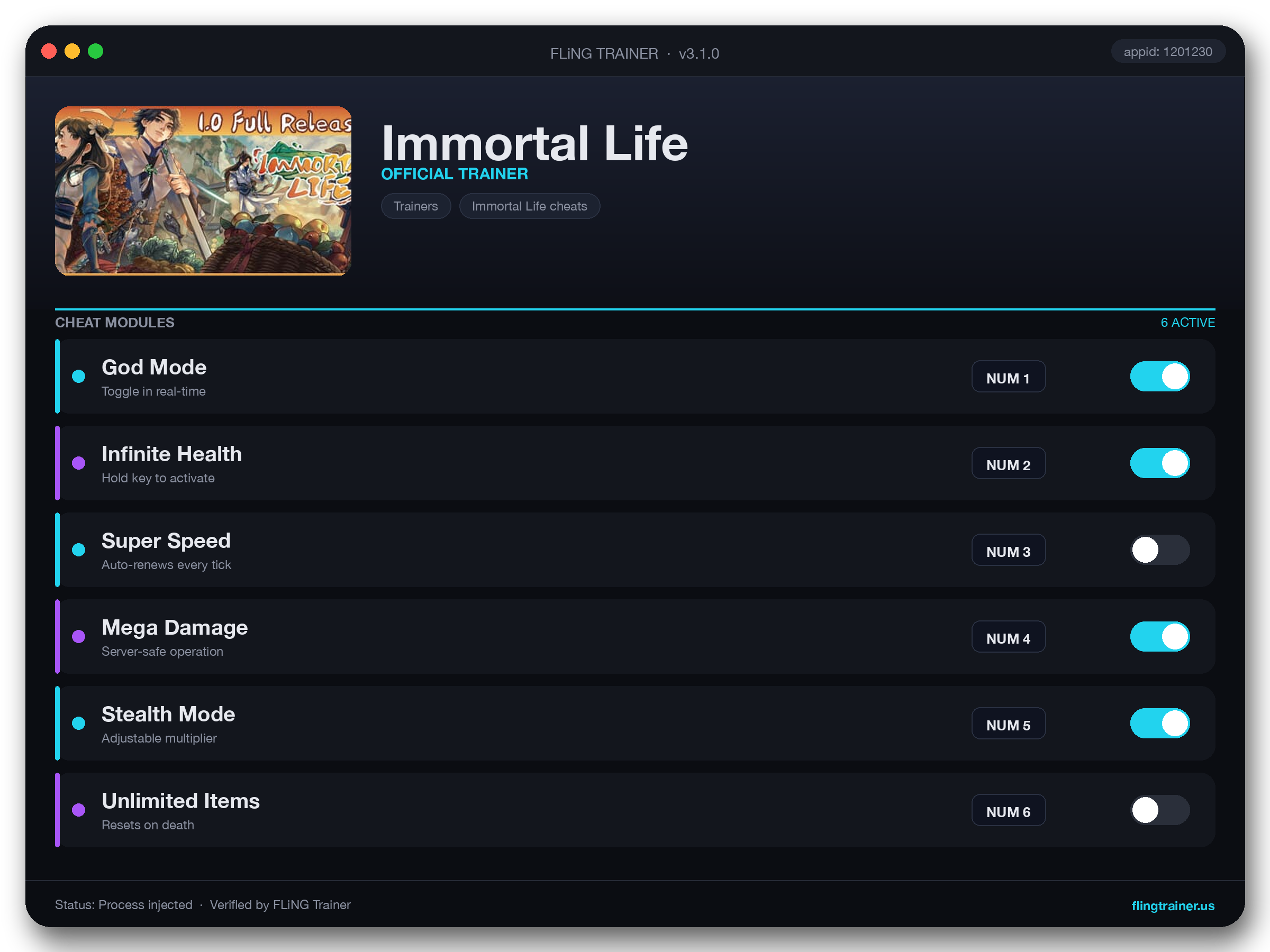 Immortal Life Trainer interface