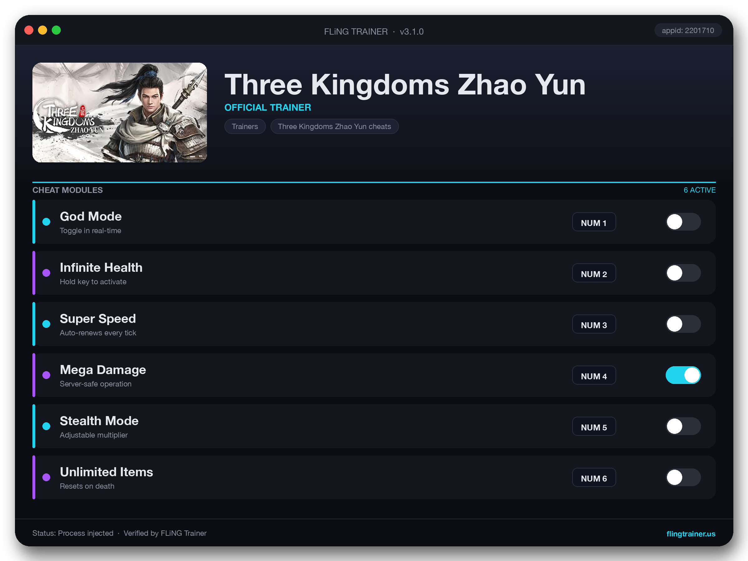 Three Kingdoms Zhao Yun Trainer interface