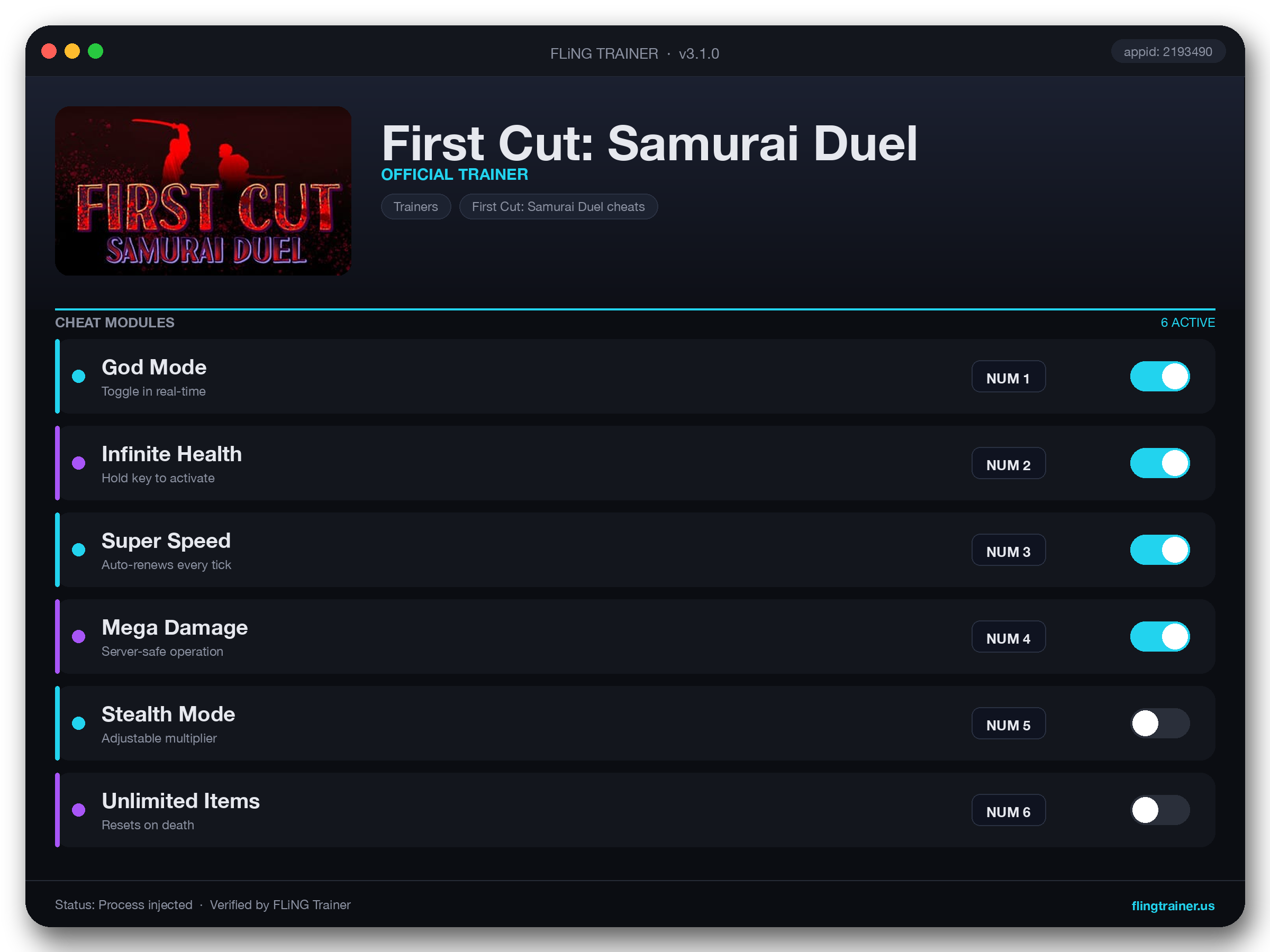 First Cut: Samurai Duel Trainer interface