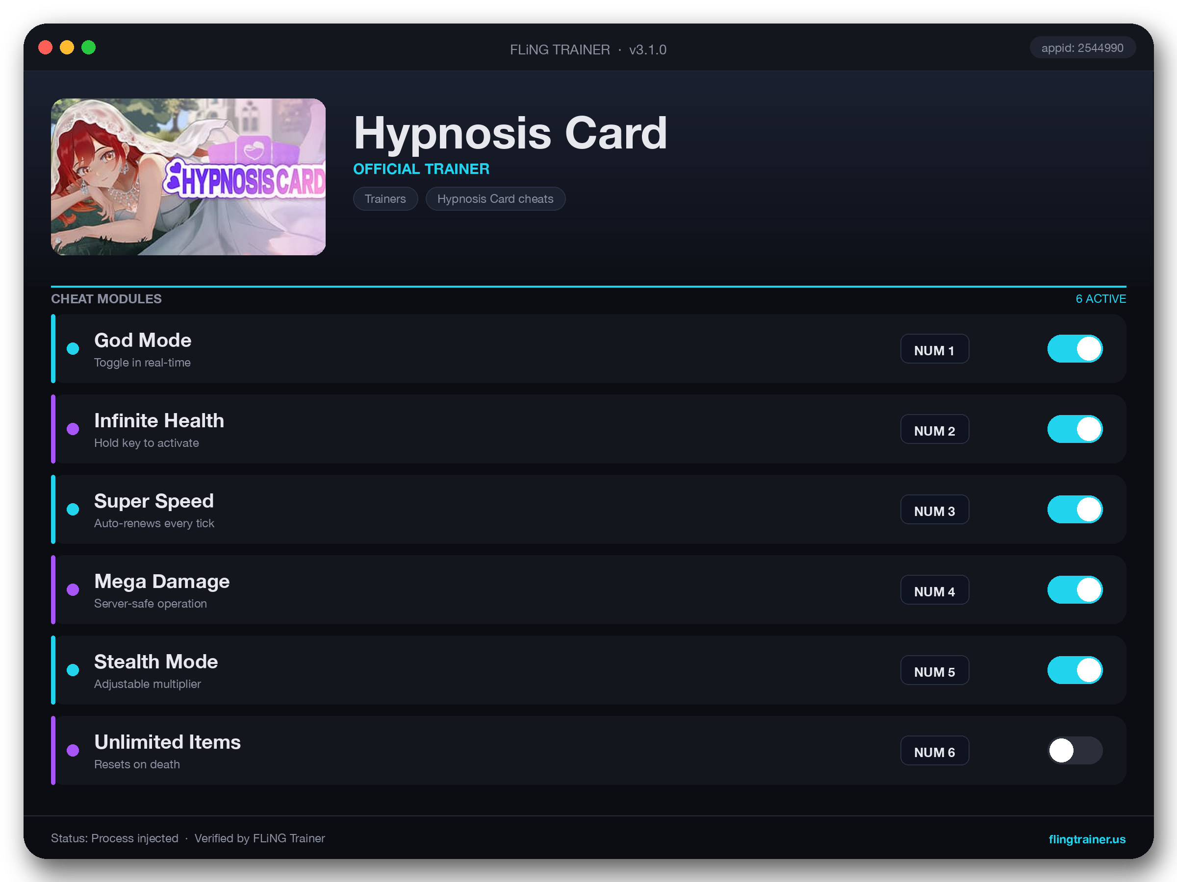 Hypnosis Card Trainer interface