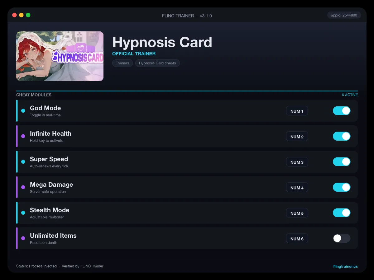 Hypnosis Card Trainer interface