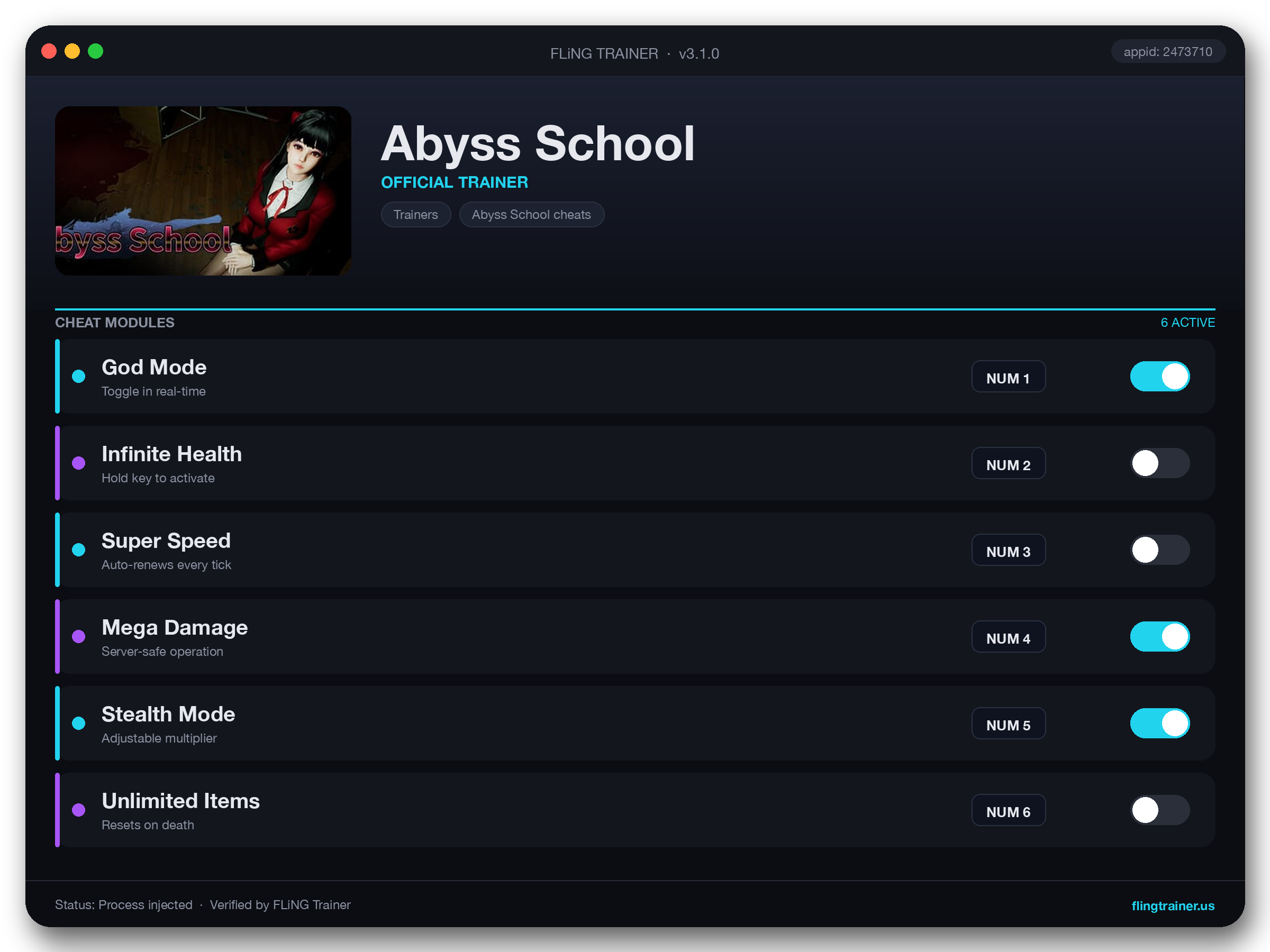 Abyss School Trainer interface