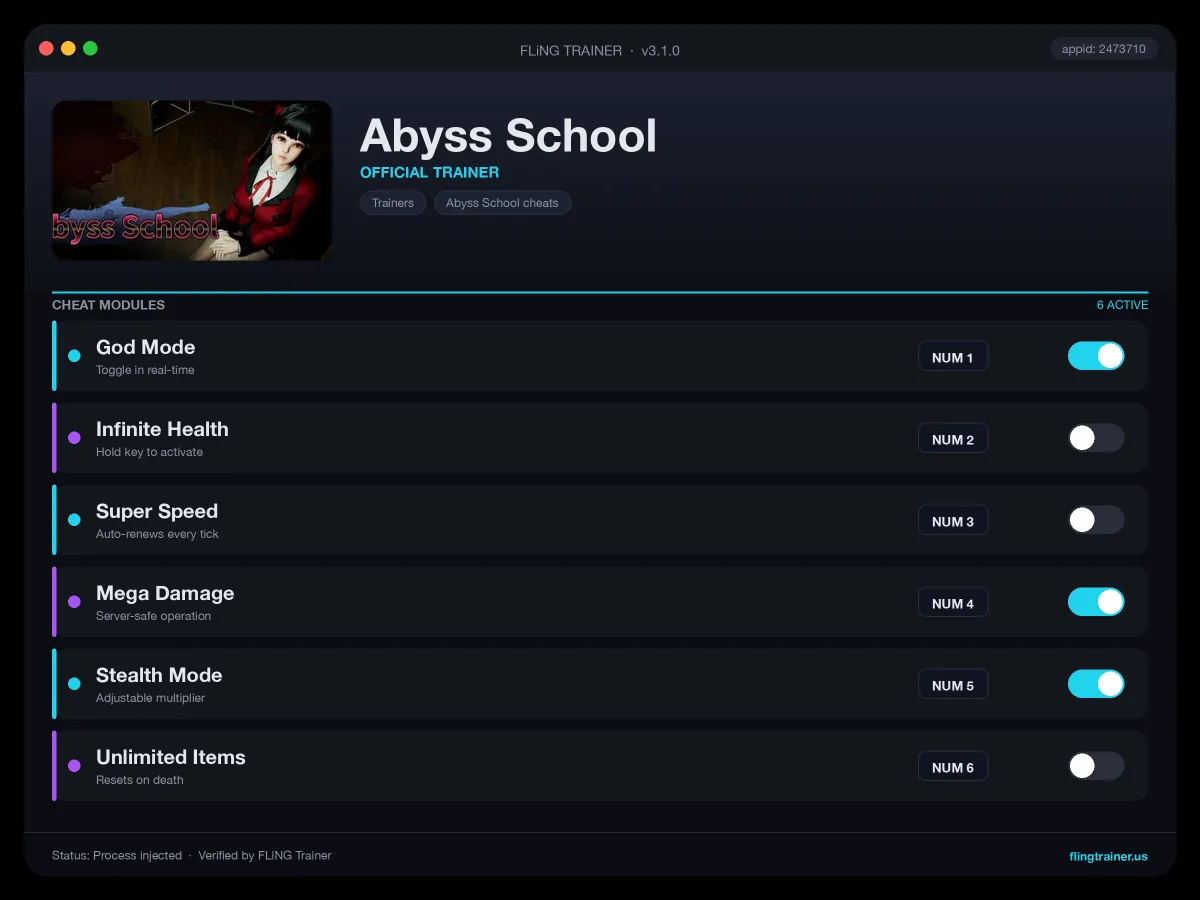 Abyss School Trainer interface