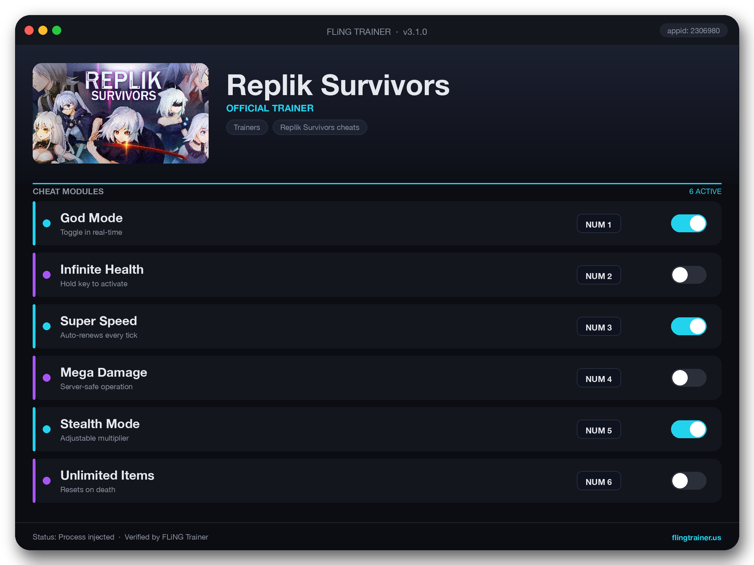Replik Survivors Trainer interface