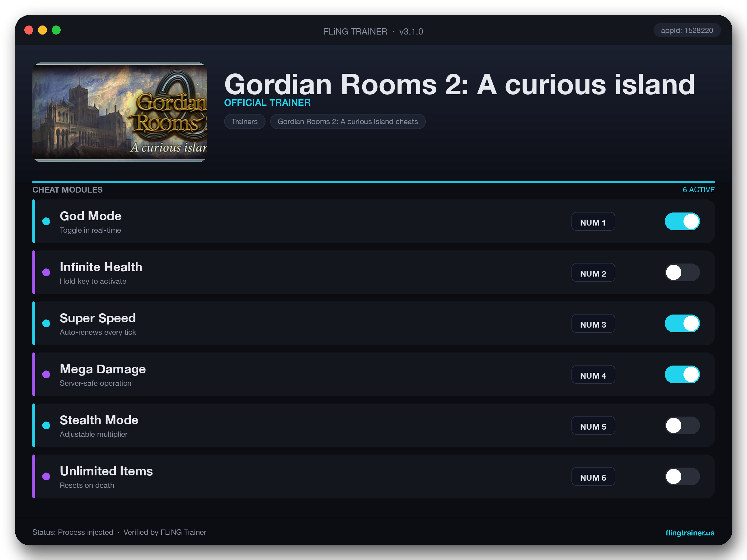 Gordian Rooms 2: A curious island Trainer interface