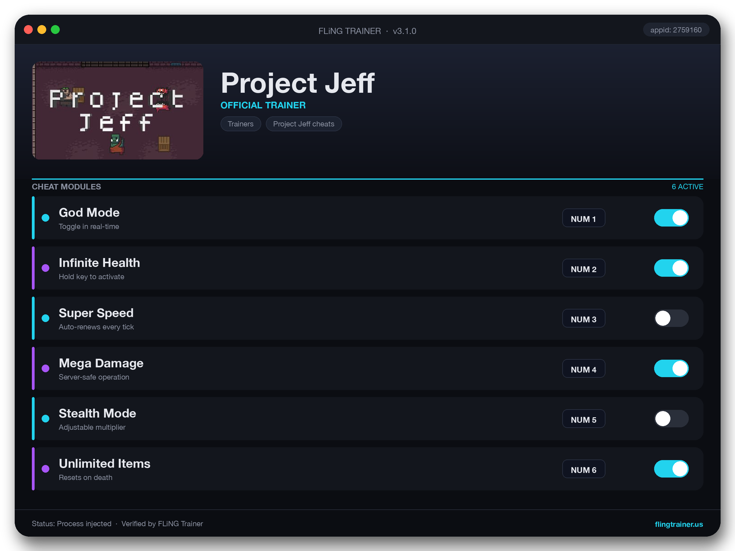 Project Jeff Trainer interface