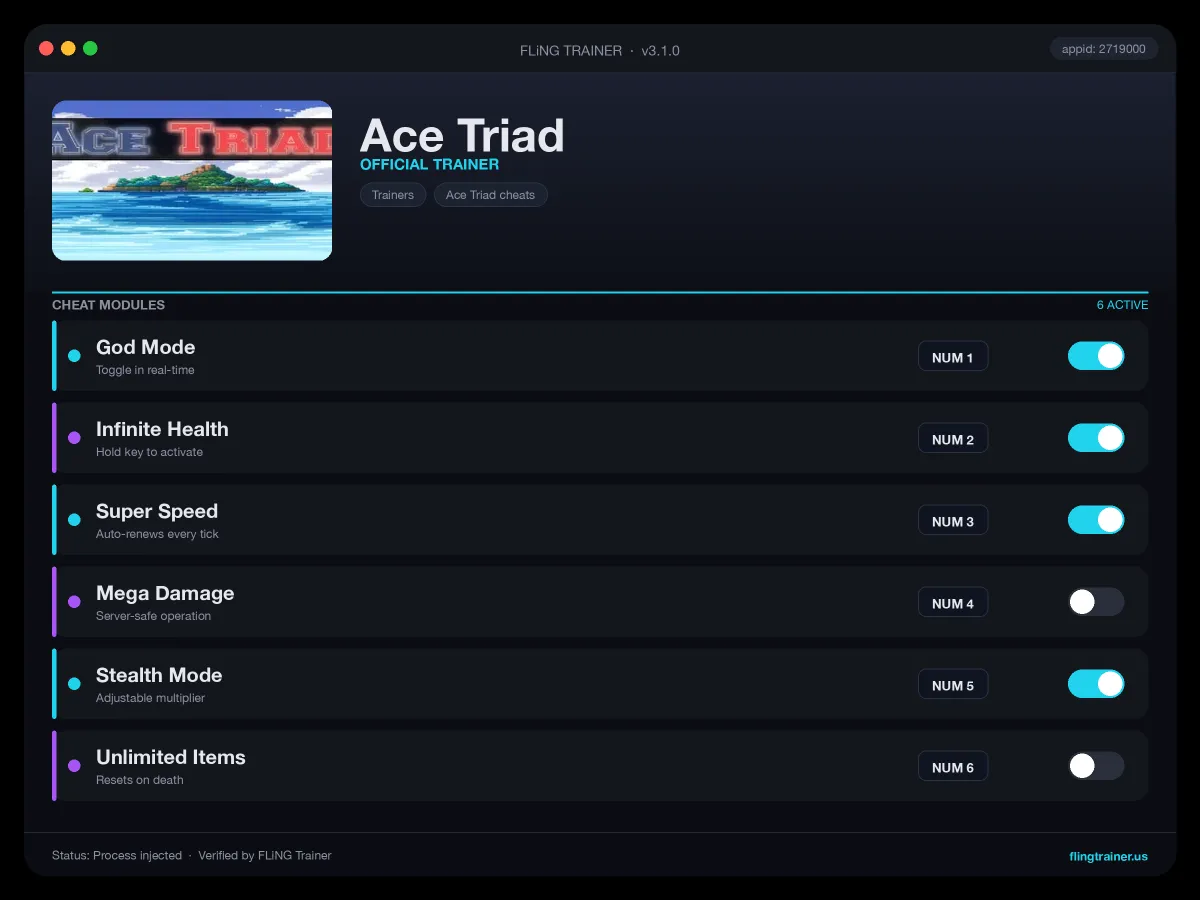 Ace Triad Trainer interface