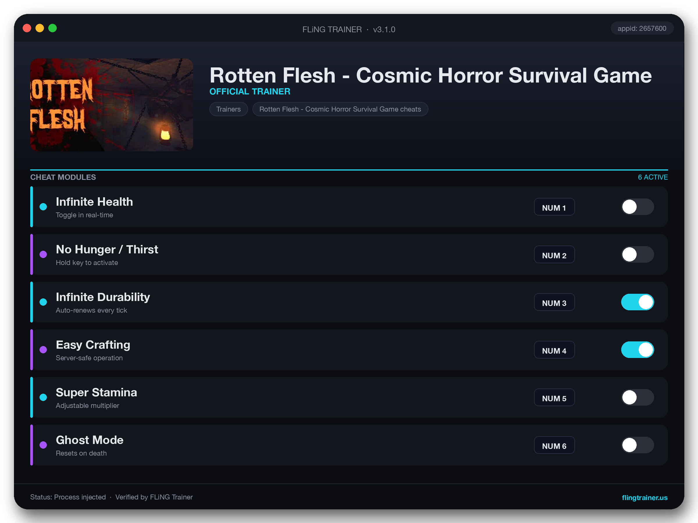Rotten Flesh - Cosmic Horror Survival Game Trainer interface