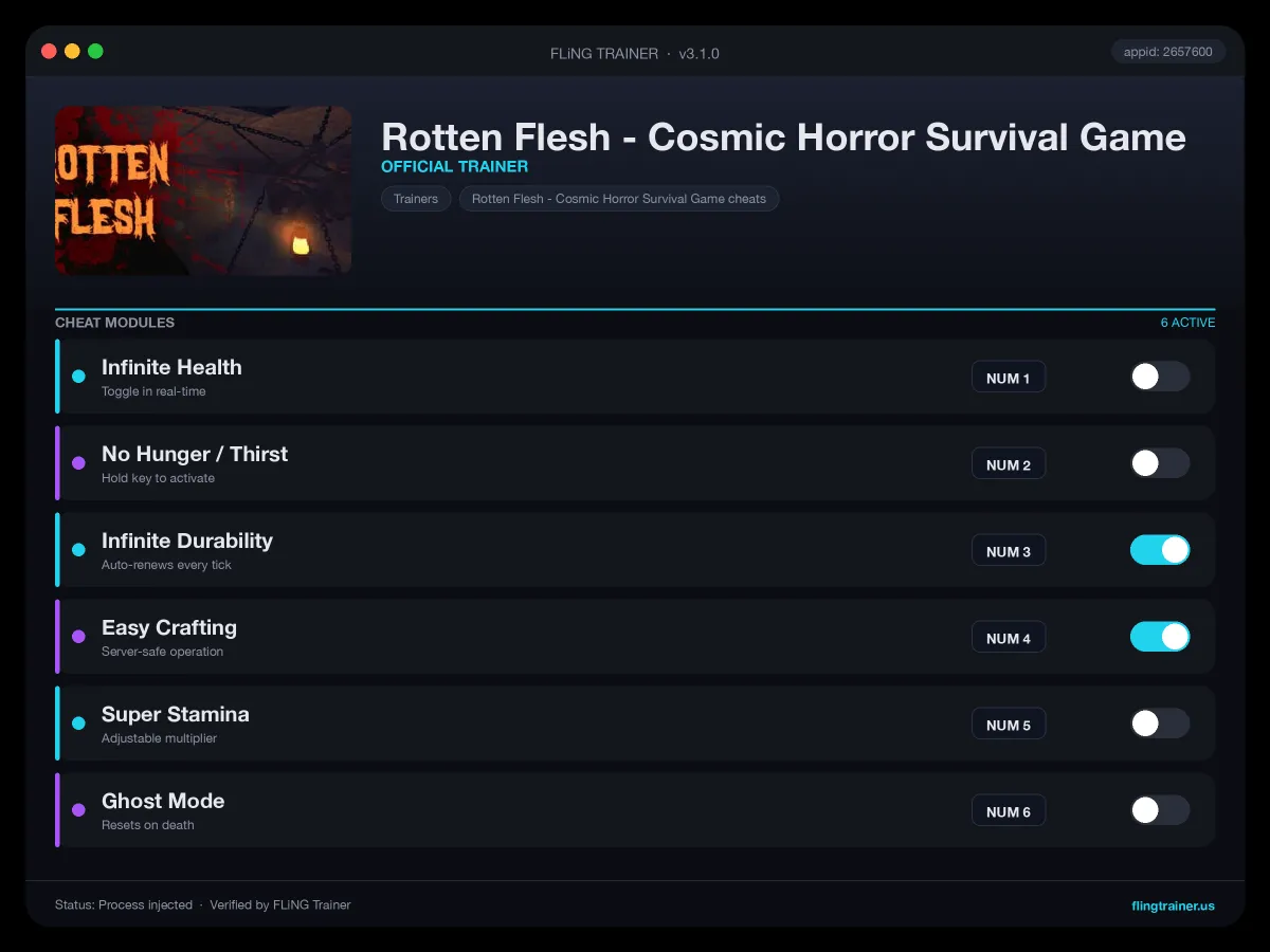 Rotten Flesh - Cosmic Horror Survival Game Trainer interface