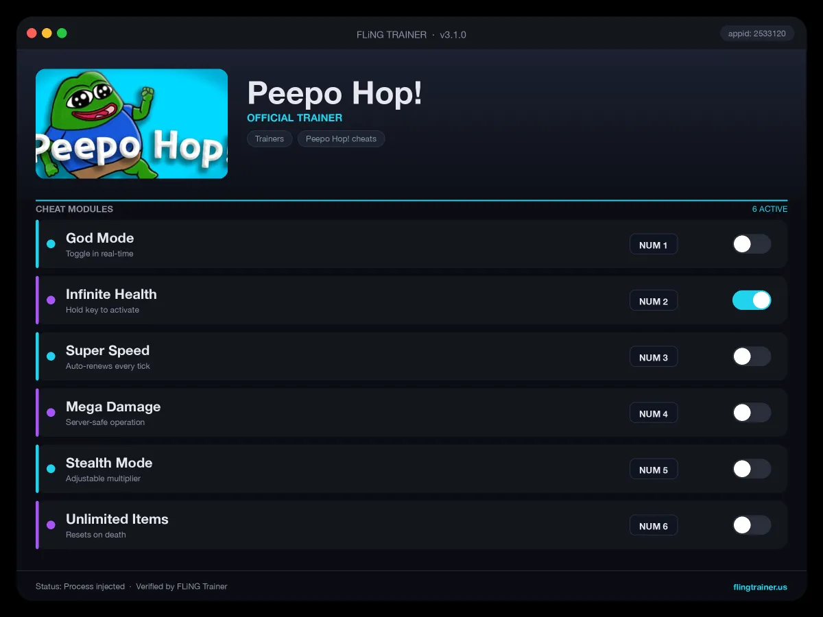 Peepo Hop! Trainer interface