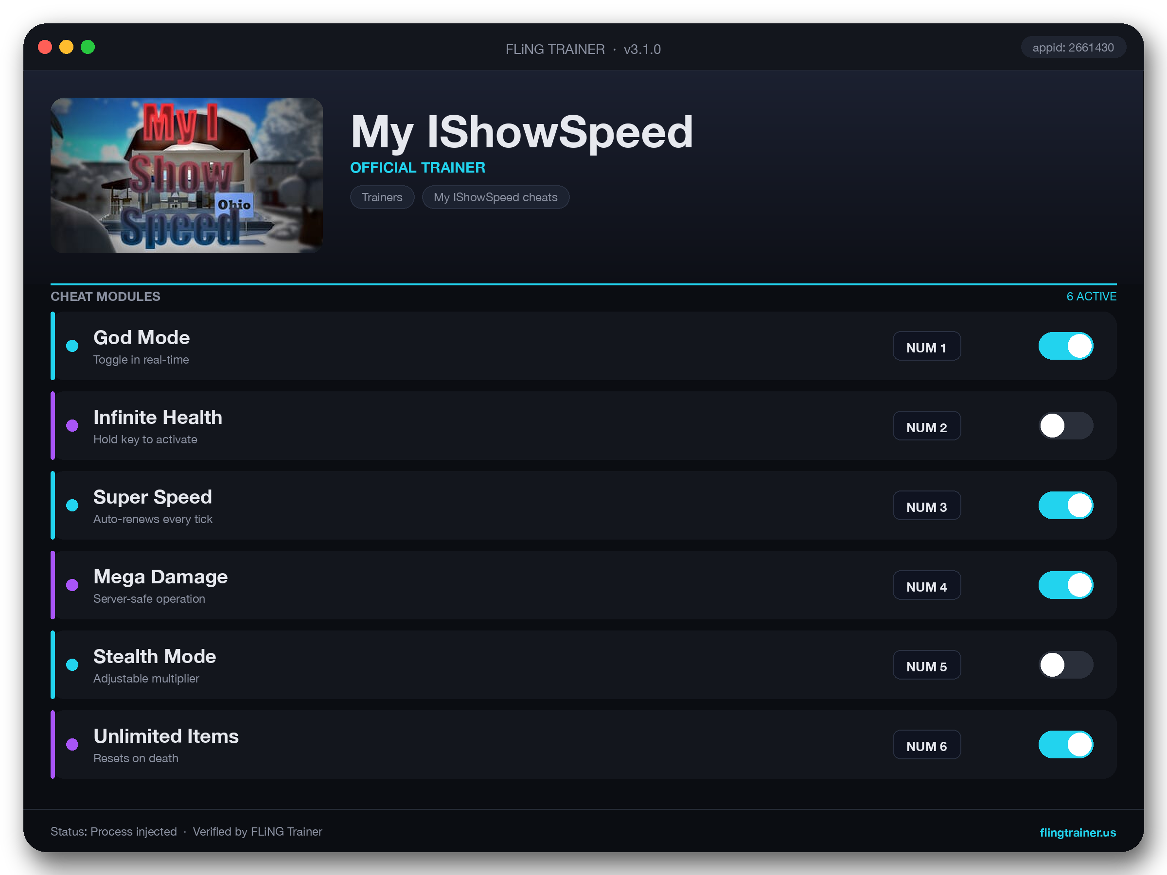 My IShowSpeed Trainer interface