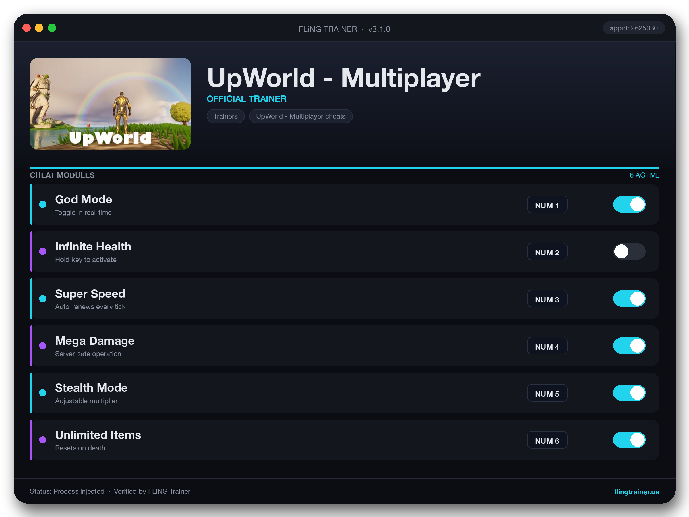 UpWorld - Multiplayer Trainer interface