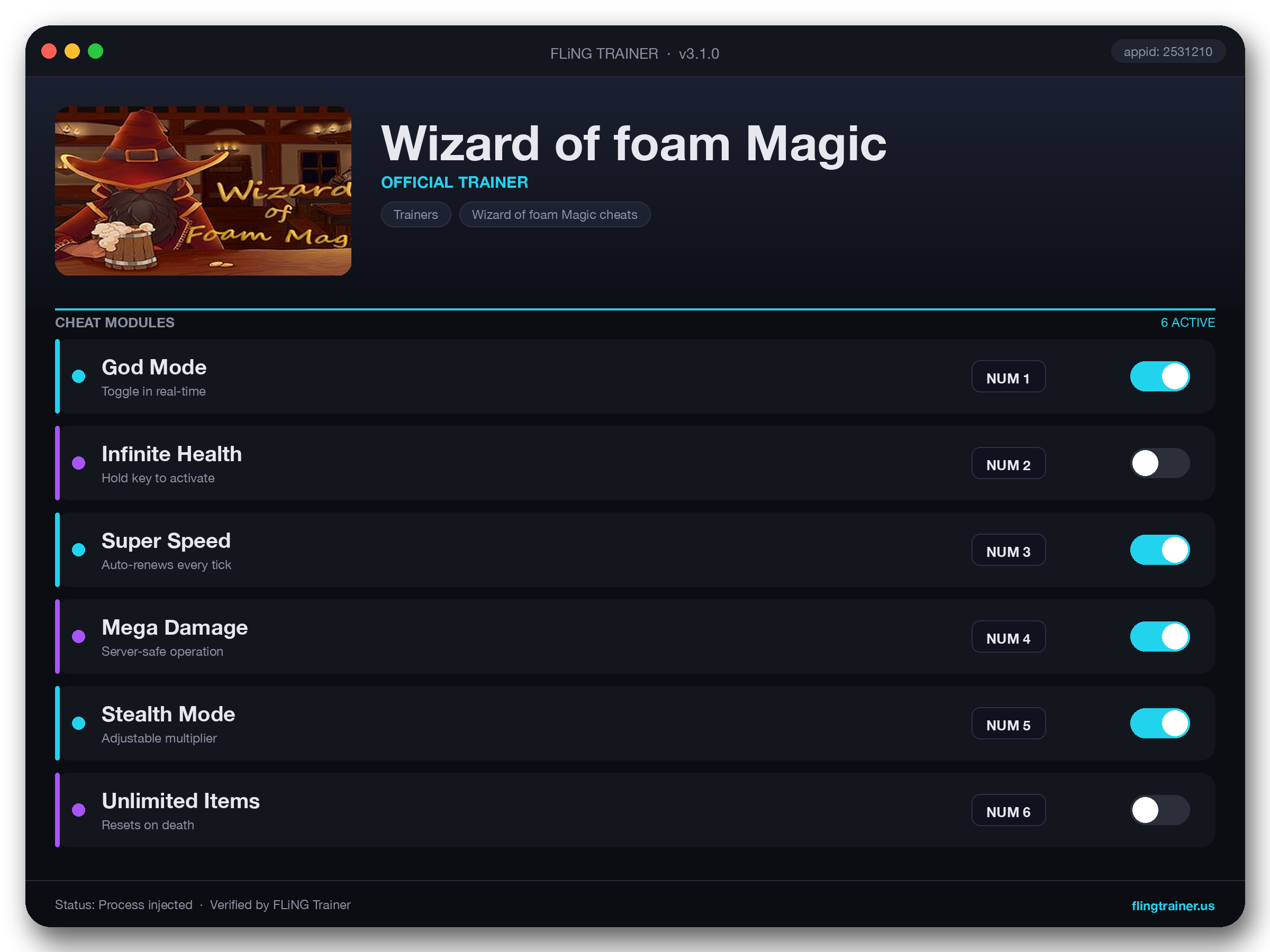 Wizard of foam Magic Trainer interface