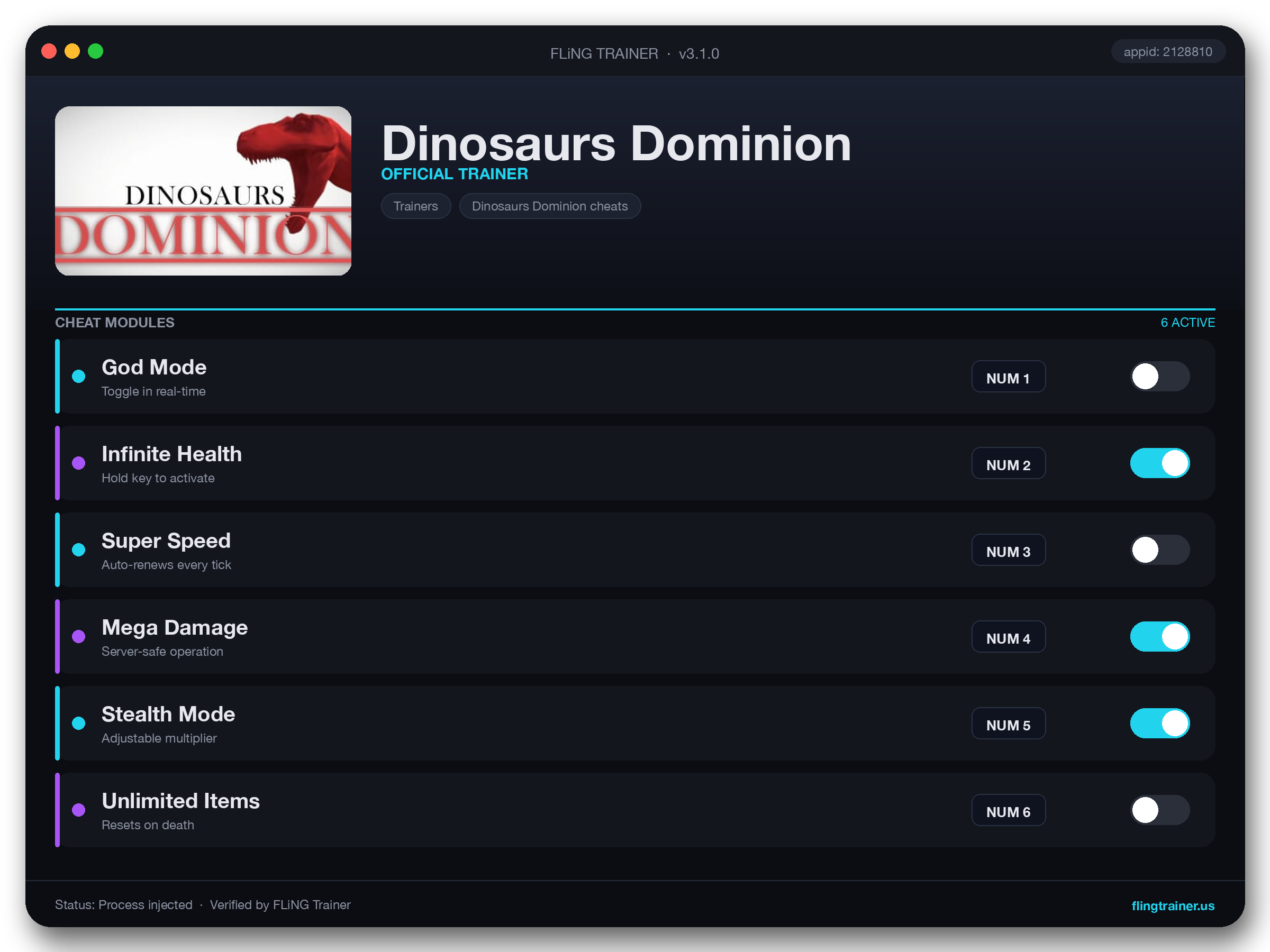 Dinosaurs Dominion Trainer interface