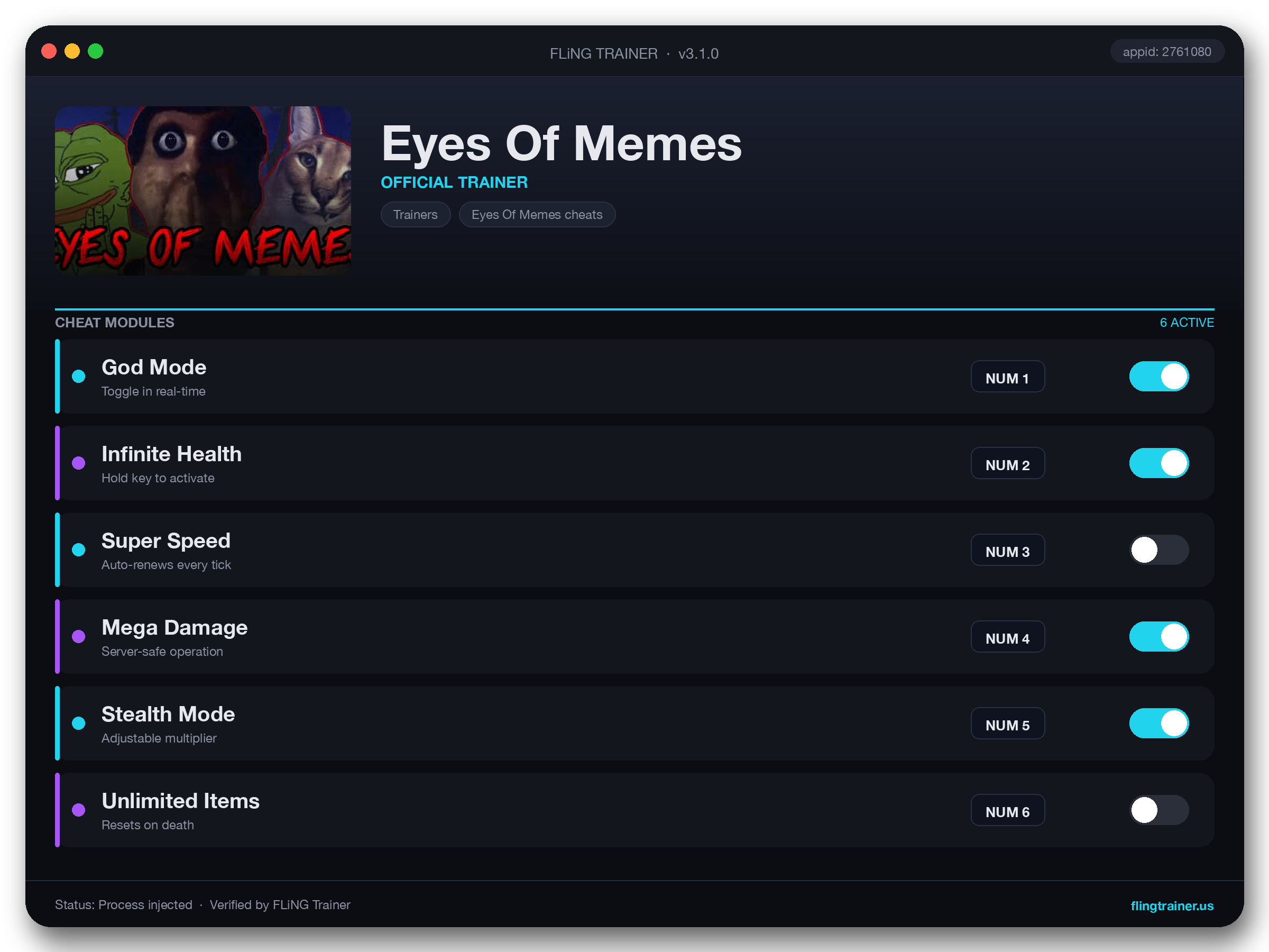 Eyes Of Memes Trainer interface