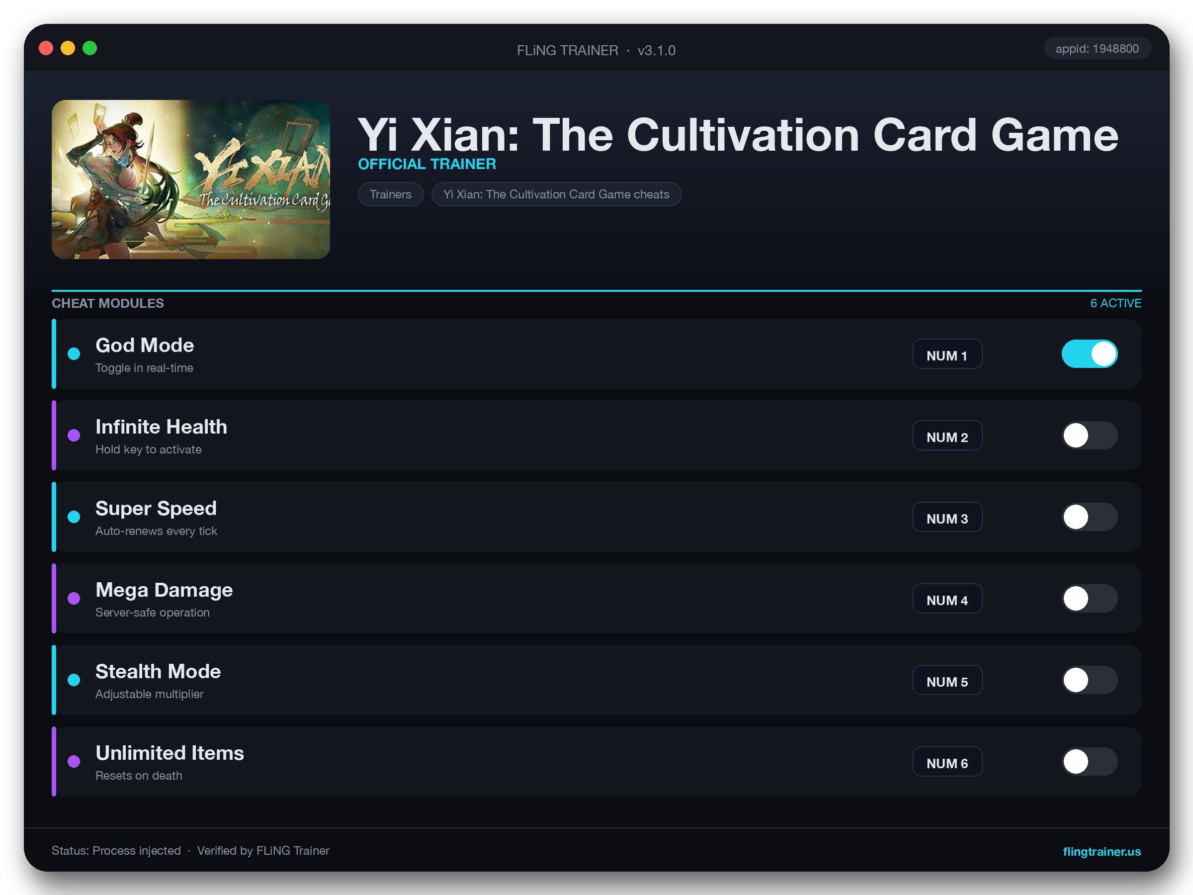 Yi Xian: The Cultivation Card Game Trainer interface