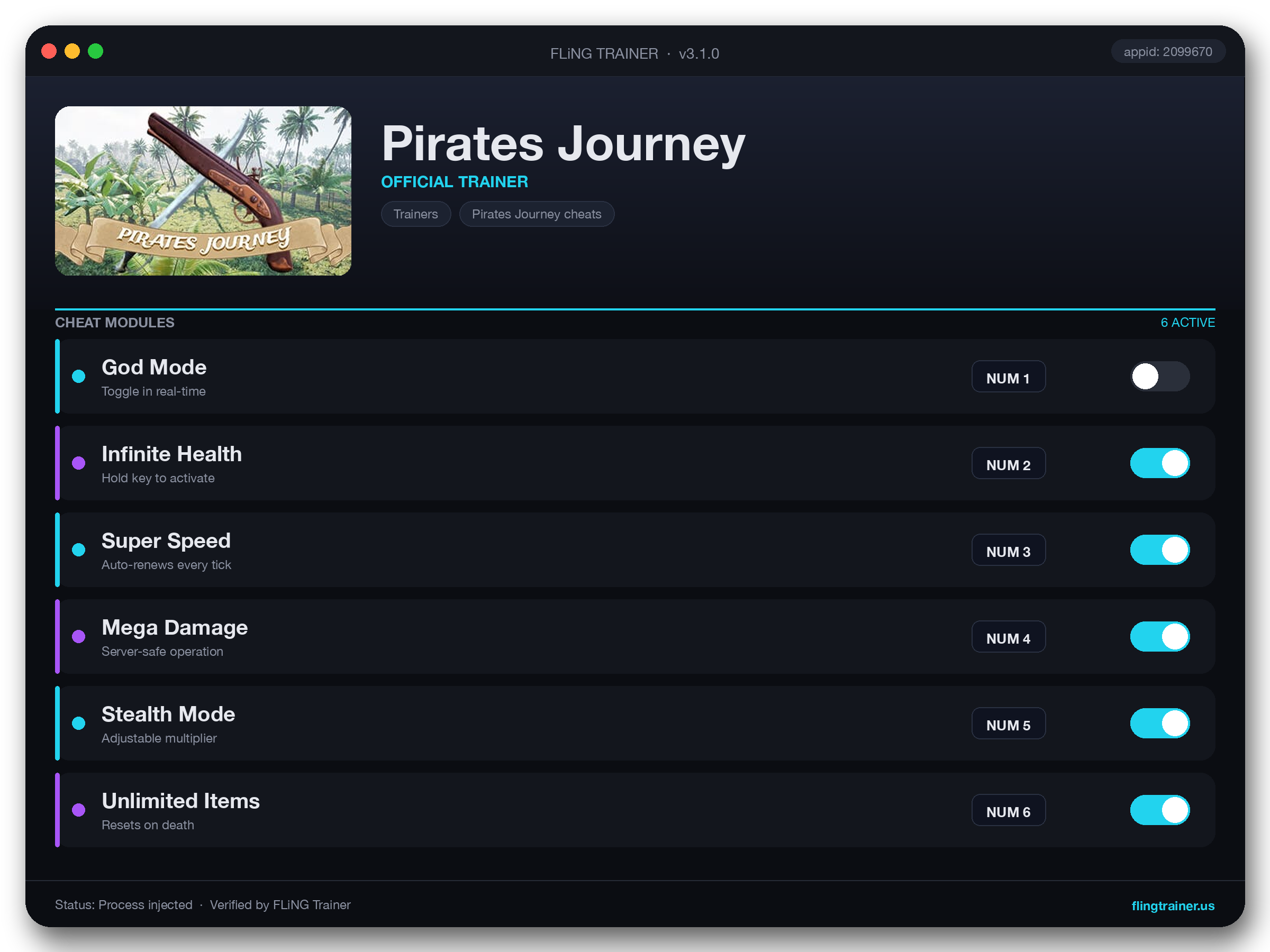 Pirates Journey Trainer interface