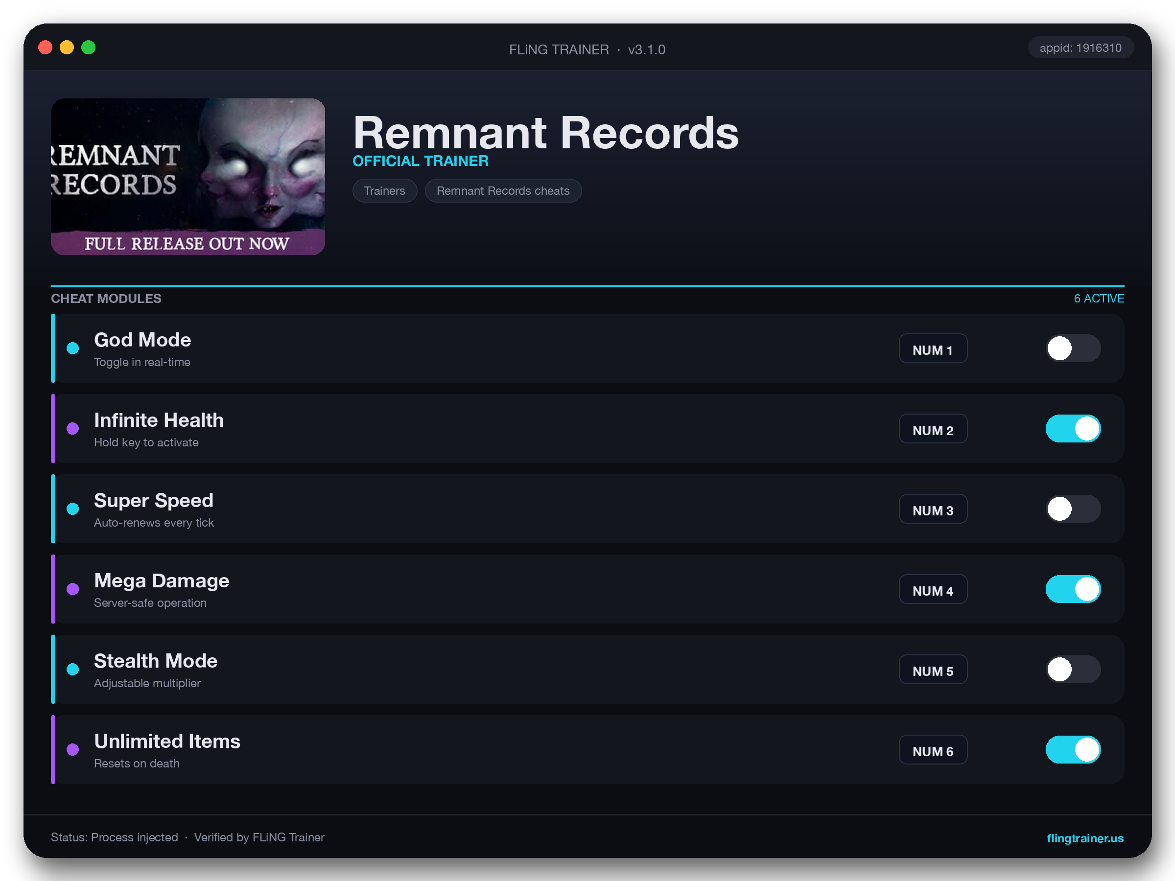 Remnant Records Trainer interface
