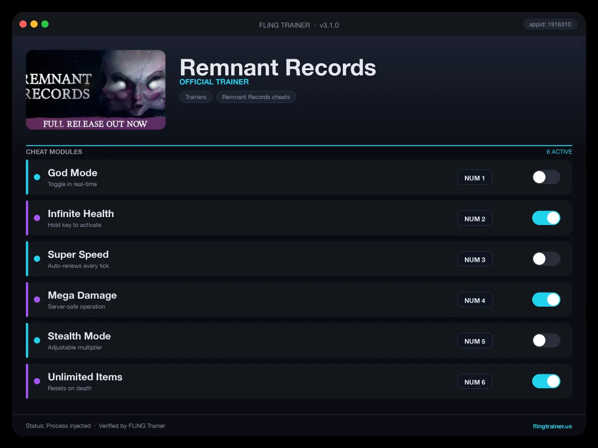 Remnant Records Trainer interface