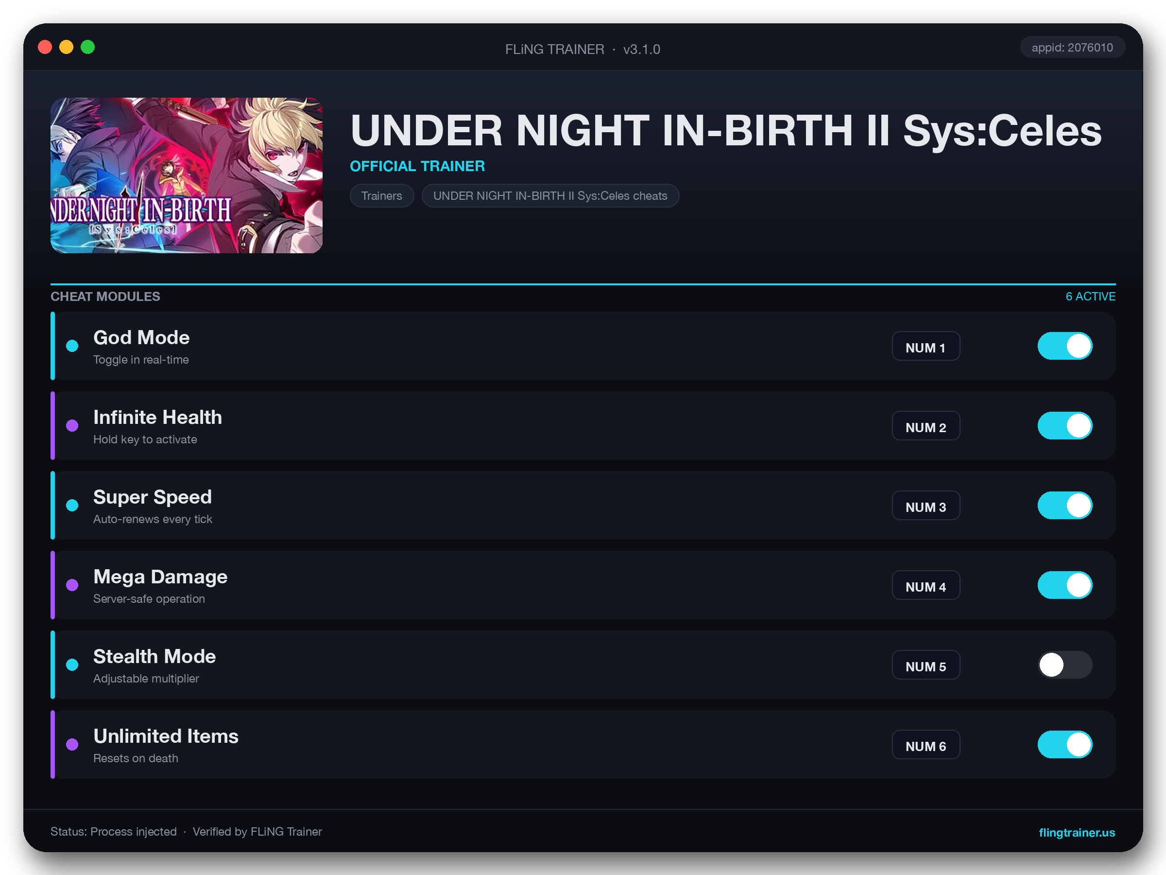 UNDER NIGHT IN-BIRTH II Sys:Celes Trainer interface