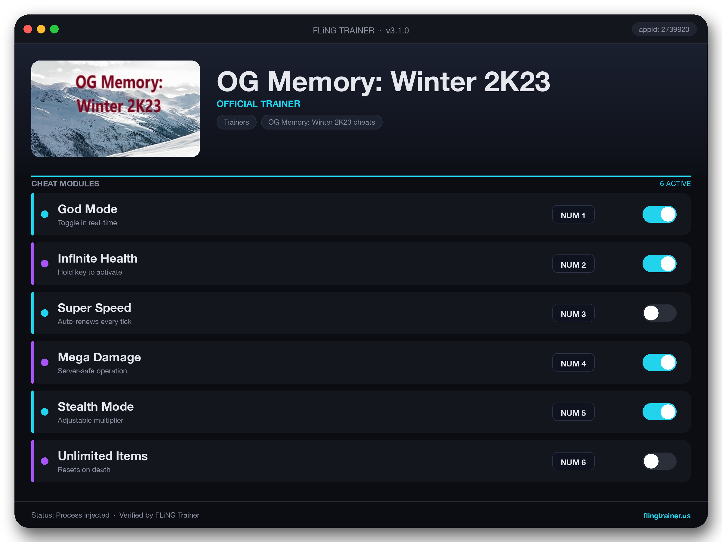 OG Memory: Winter 2K23 Trainer interface