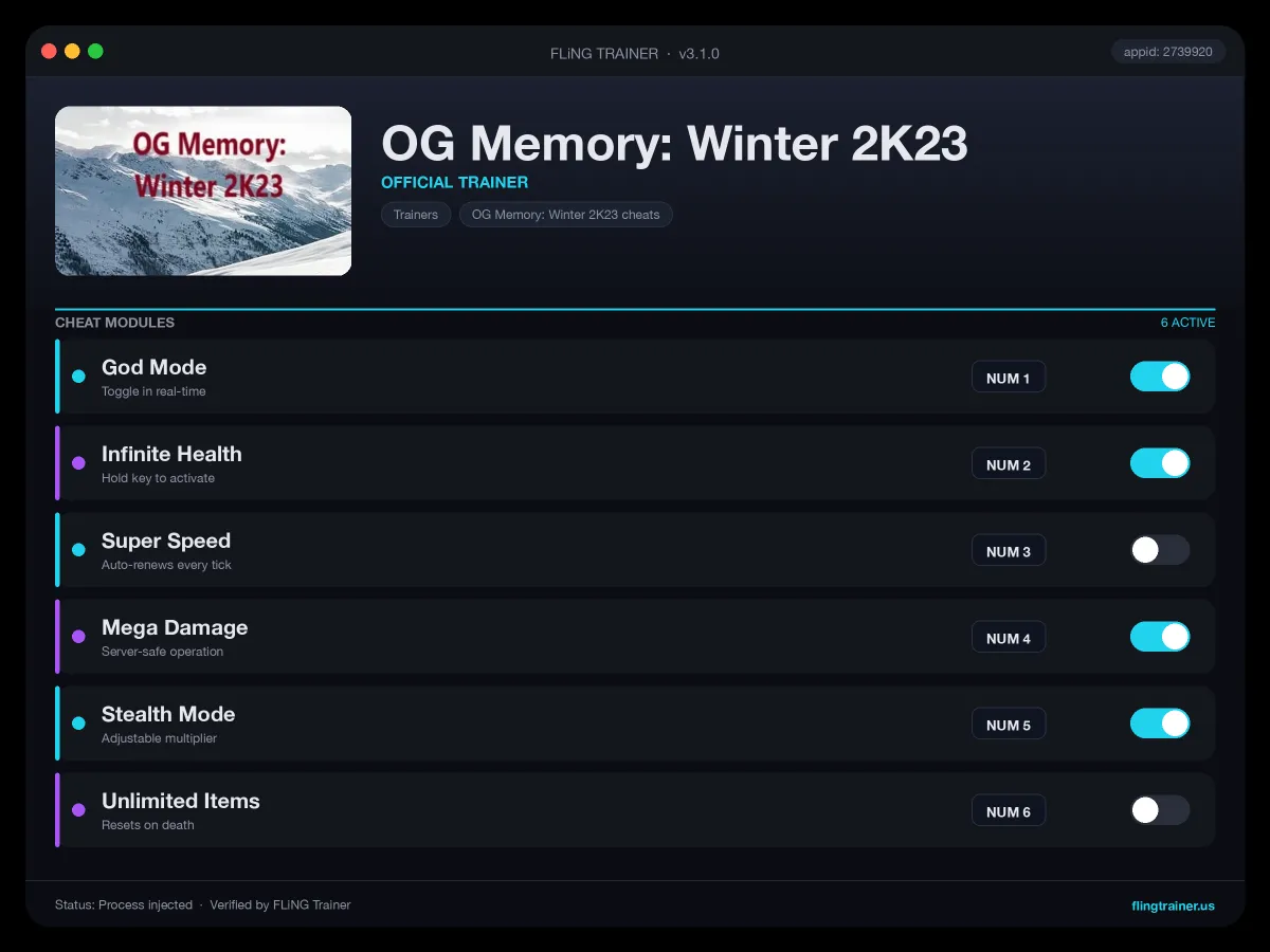 OG Memory: Winter 2K23 Trainer interface