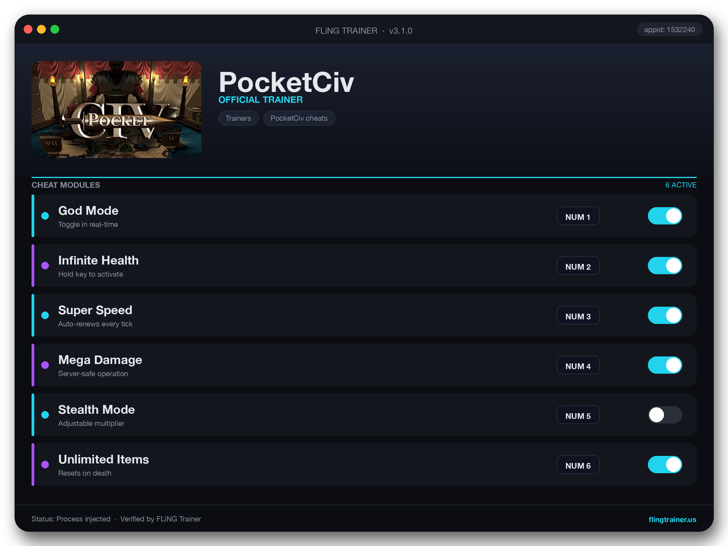 PocketCiv Trainer interface