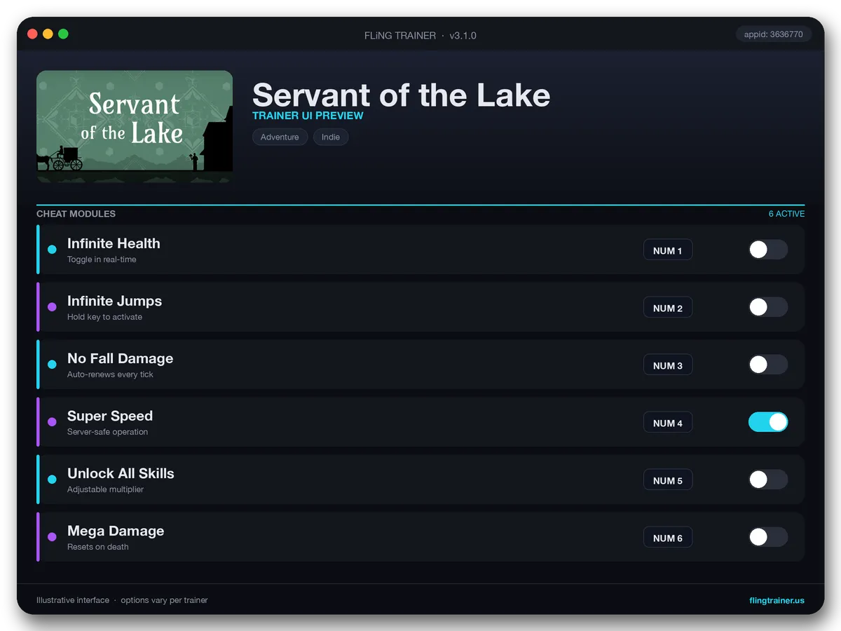 Servant of the Lake Trainer interface